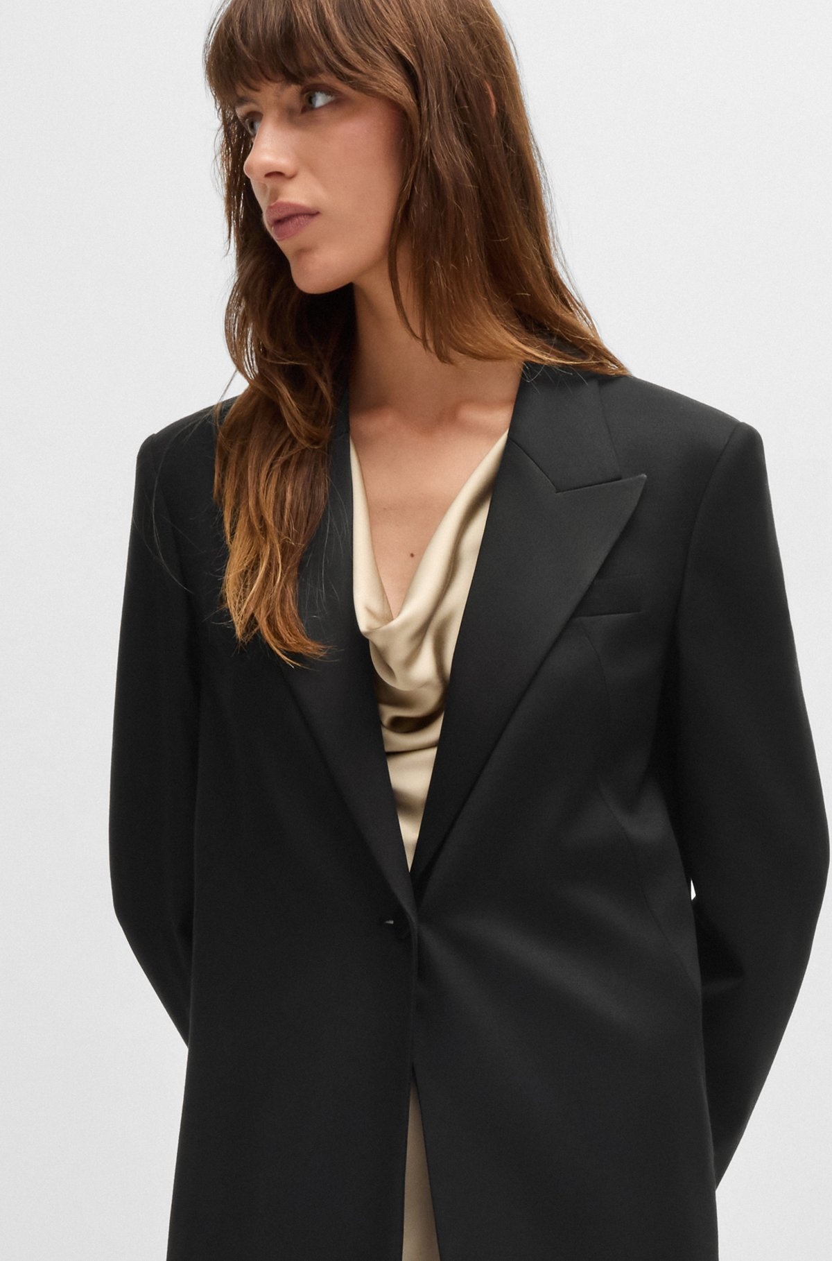 LONG-LENGTH TUXEDO-STYLE COAT IN STRETCH FABRIC - 5