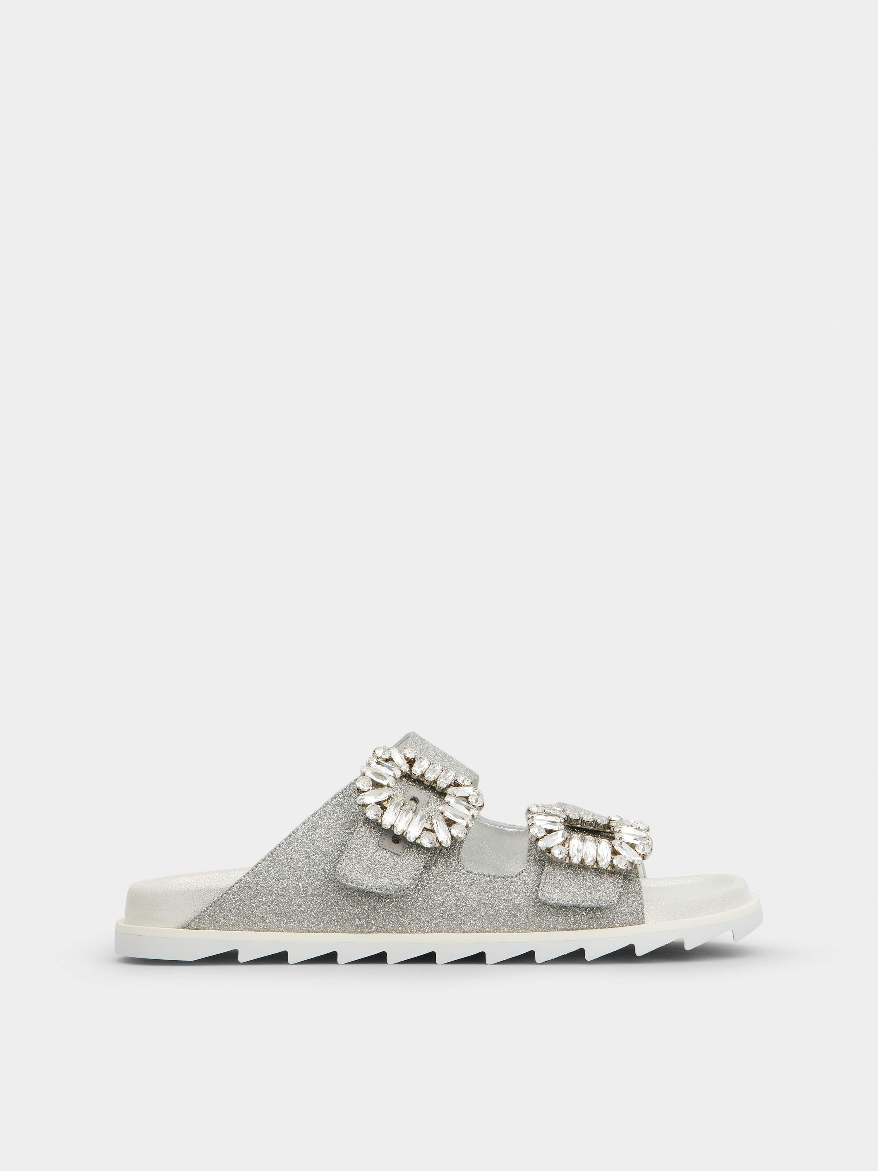 Slidy Viv' Strass Buckle Sandals in Fabric - 1