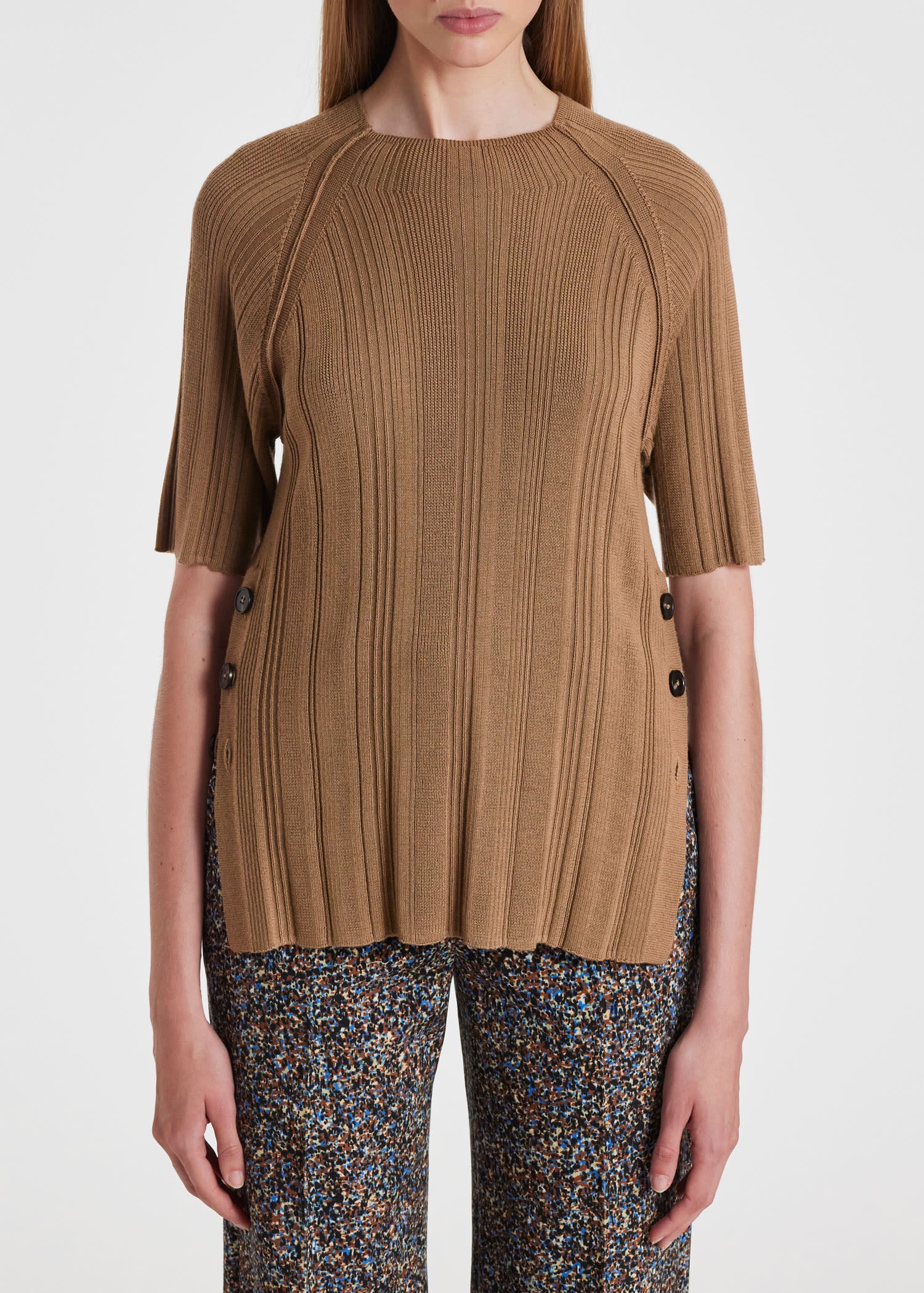 Camel 'Shadow Stripe' Knitted Funnel Neck Top - 3