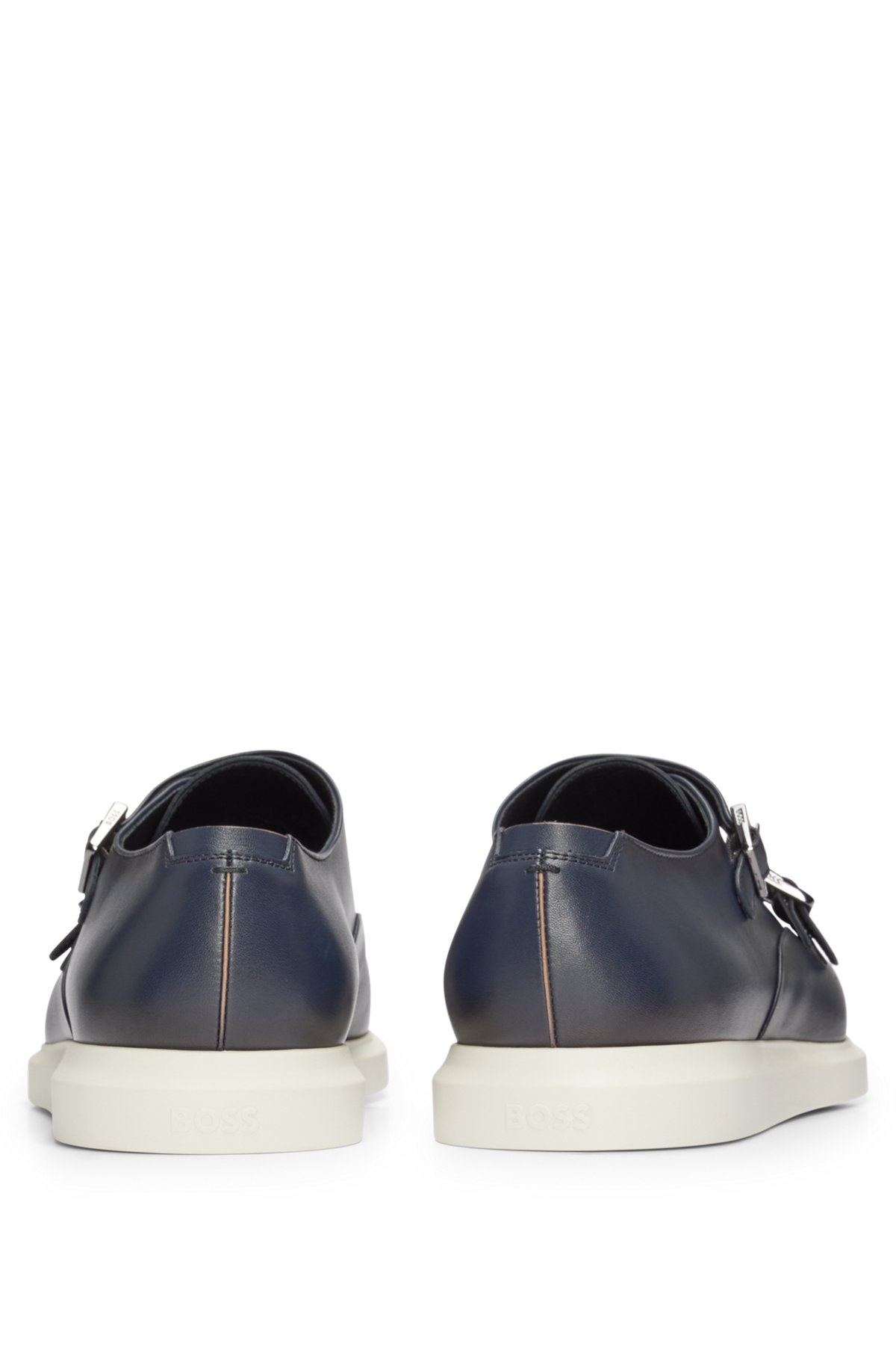 LEATHER MONK SHOES WITH CONTRAST OUTSOLE AND DOUBLE STRAP - 5