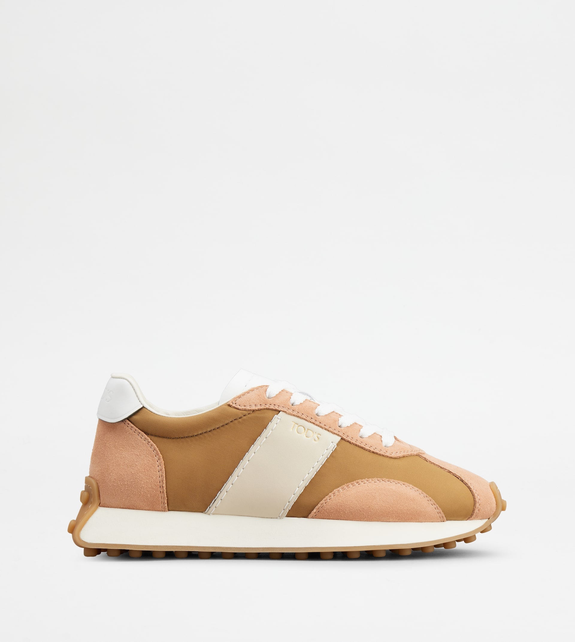 SNEAKERS IN LEATHER AND TECHNICAL FABRIC - PINK, BROWN, BEIGE, WHITE - 1