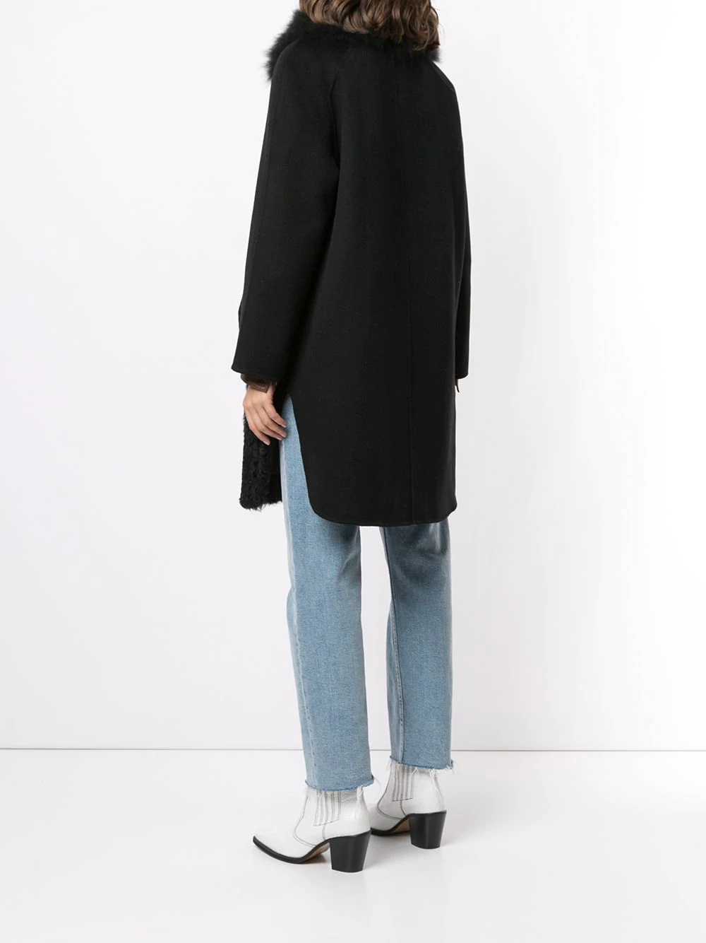 shearling single-breasted coat - 4