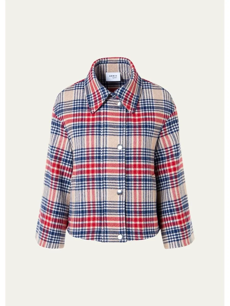 Check Wool Zip Short Jacket - 1