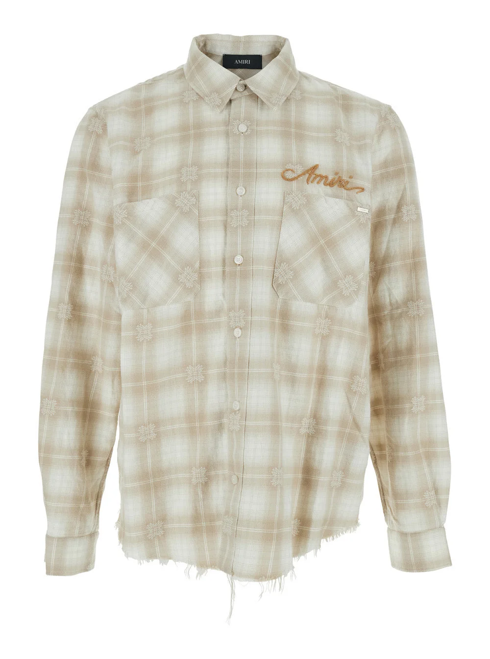 Amiri Men Beige Shirt With Check Pattern And Lettering Logo On Front And Backin Flannel Man - 1