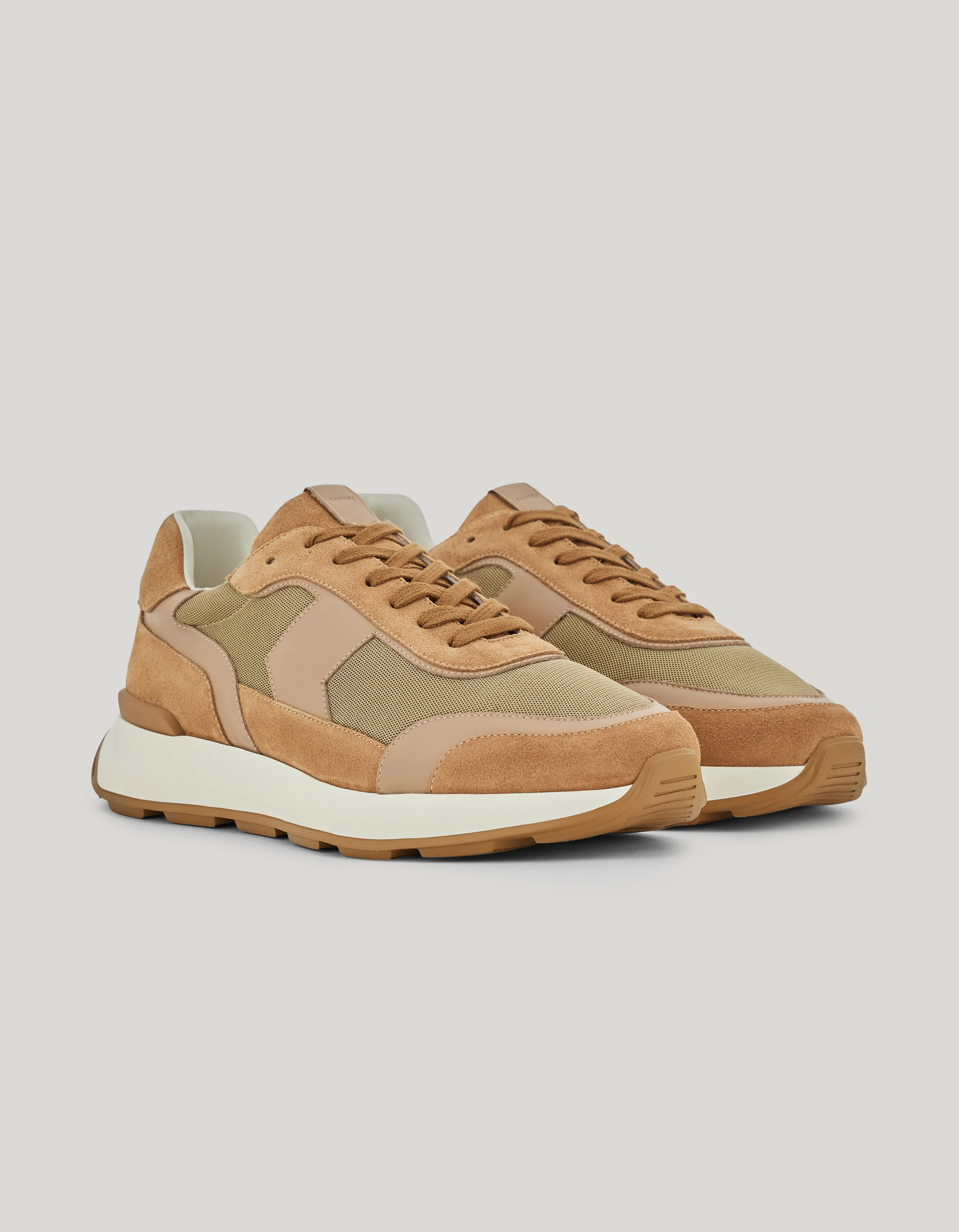 BROWN TECHNICAL FABRIC AND LEATHER RUNNER SNEAKERS - 1