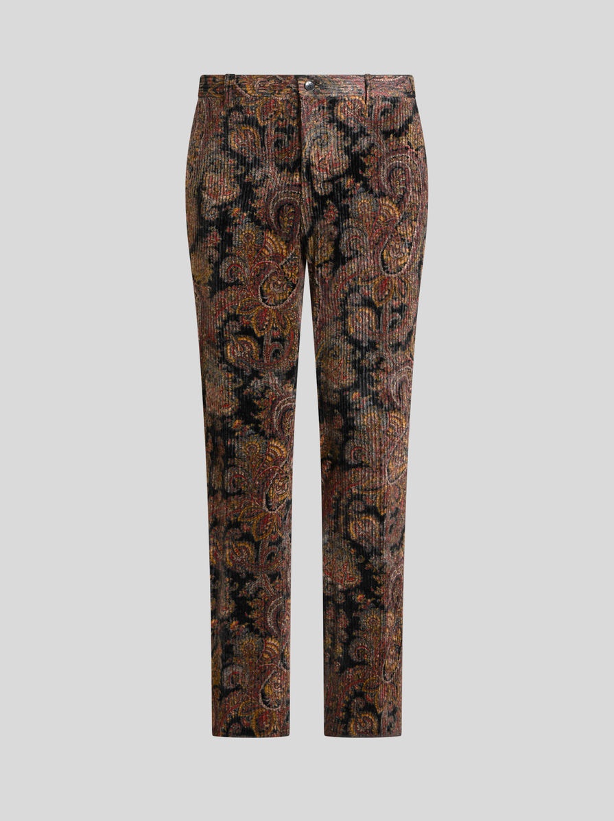 PRINTED RIBBED VELVET TROUSERS - 1