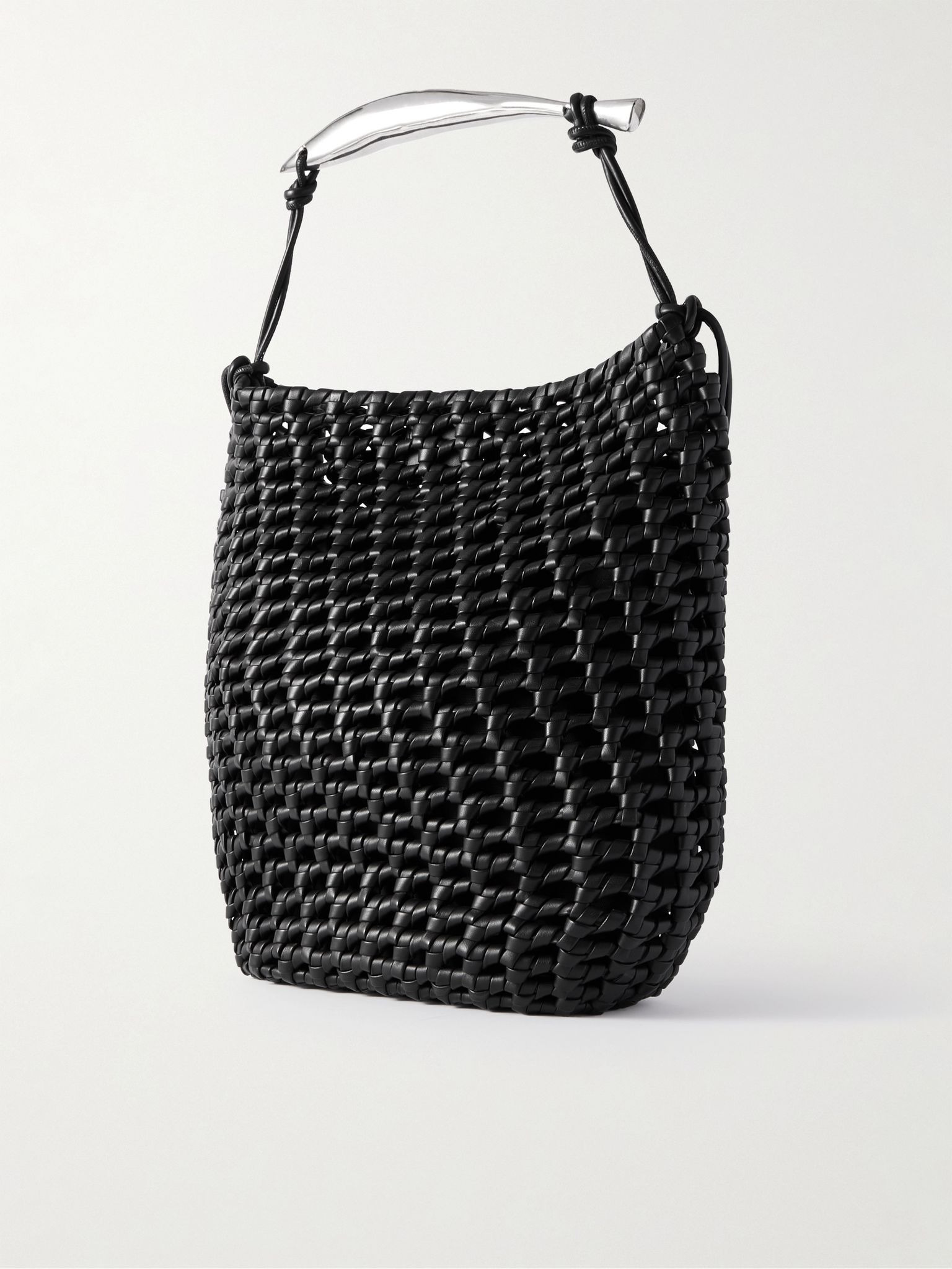 Sardine Embellished Intrecciato Woven Leather Tote Bag Black - 3