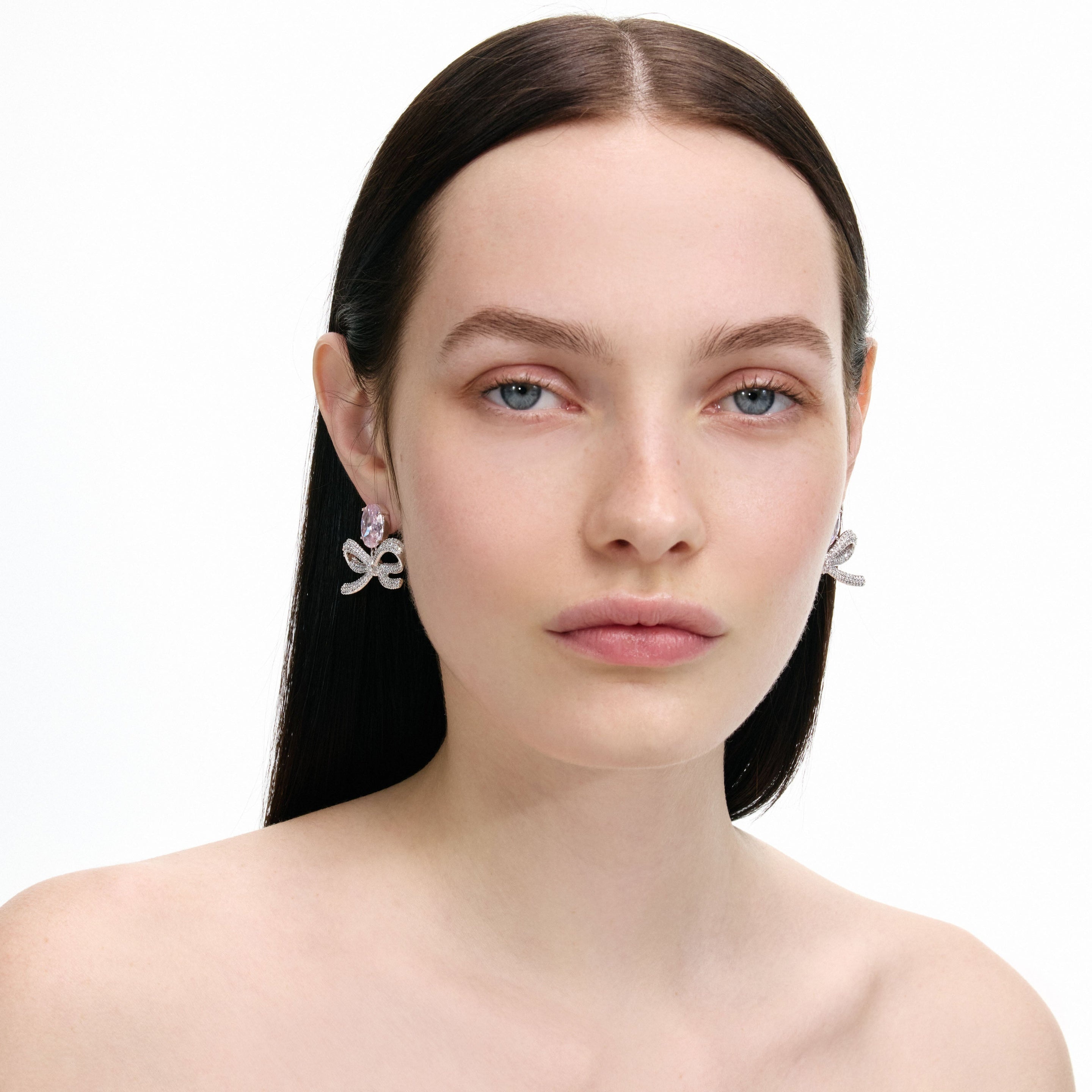 Pink Crystal Bow Earrings - 4