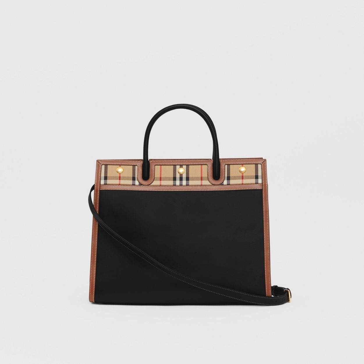 Small Leather and Vintage Check Two-handle Title Bag - 8