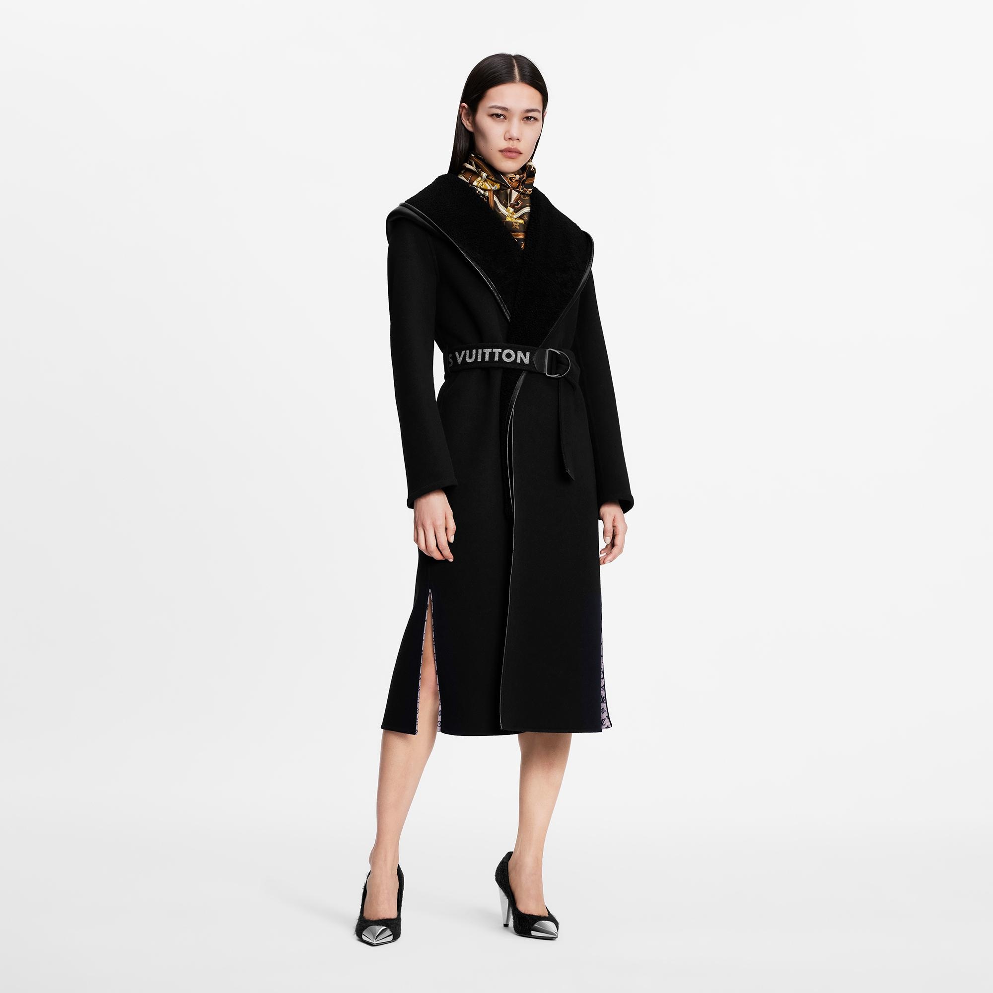 Shearling Hood Double Face Wrap Coat - 2