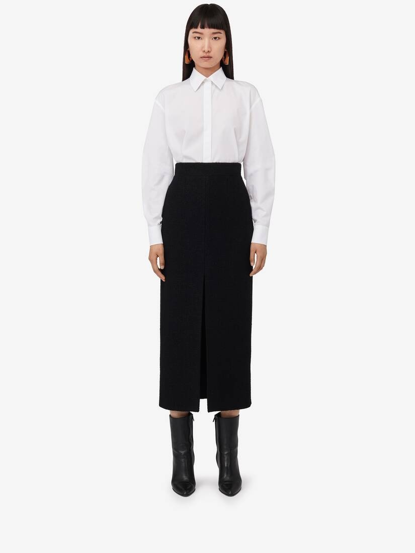 Women's Slashed Pencil Skirt in Black - 2