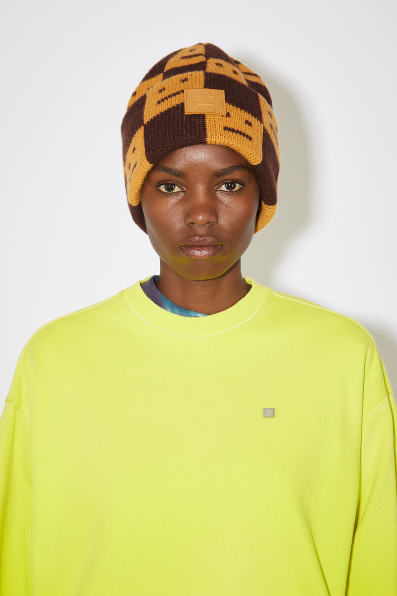 Acne Studios Jacquard knit beanie hat - Ochre orange/coffee brown outlook