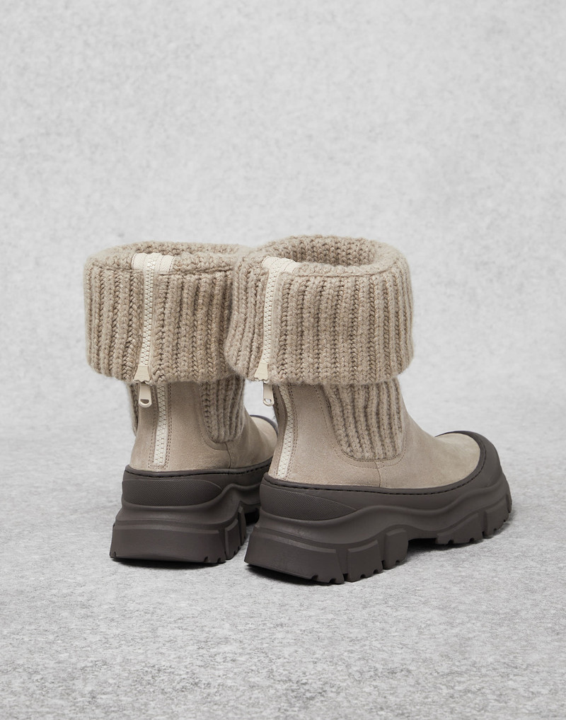 Brunello Cucinelli Suede Chelsea boots with virgin wool, cashmere and silk knit insert outlook