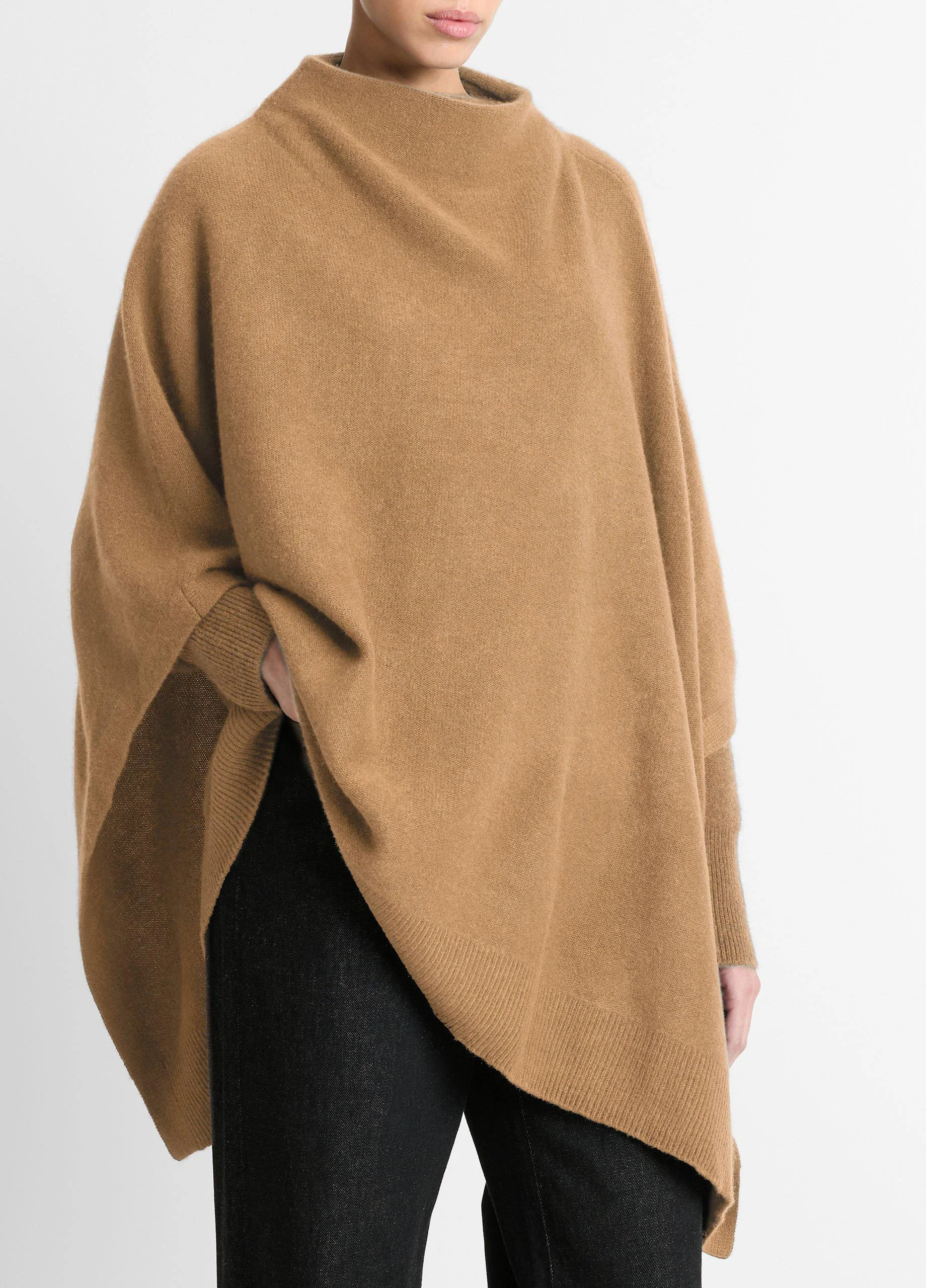 Merino Wool-Cashmere Funnel-Neck Poncho - 1