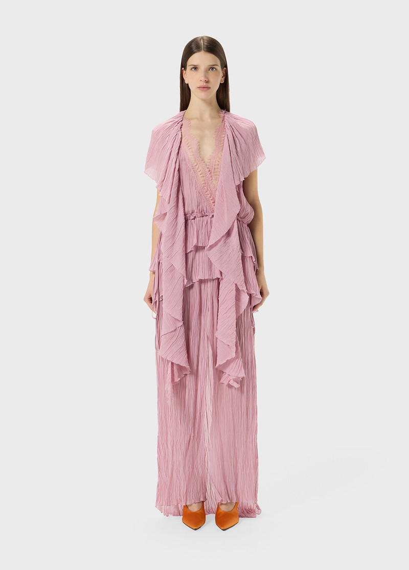 Blumarine LONG PLEATED GEORGETTE DRESS WITH LACE INSERT outlook