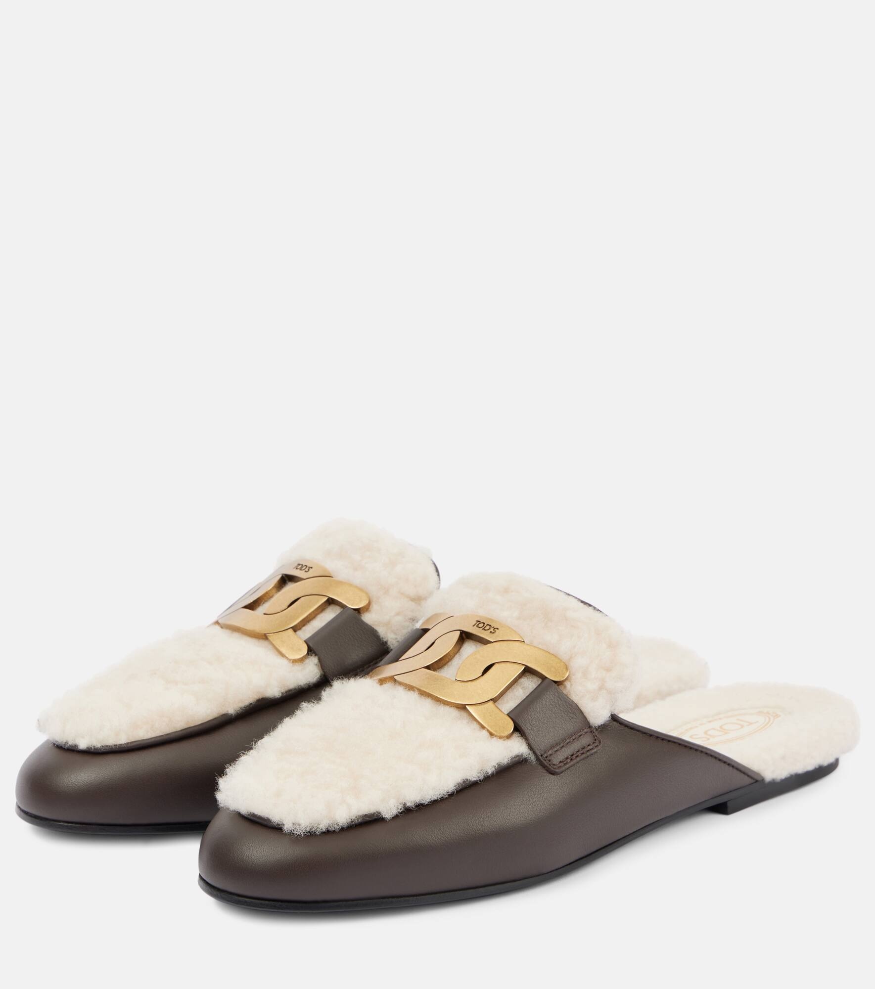 Catena shearling-lined leather slippers - 4