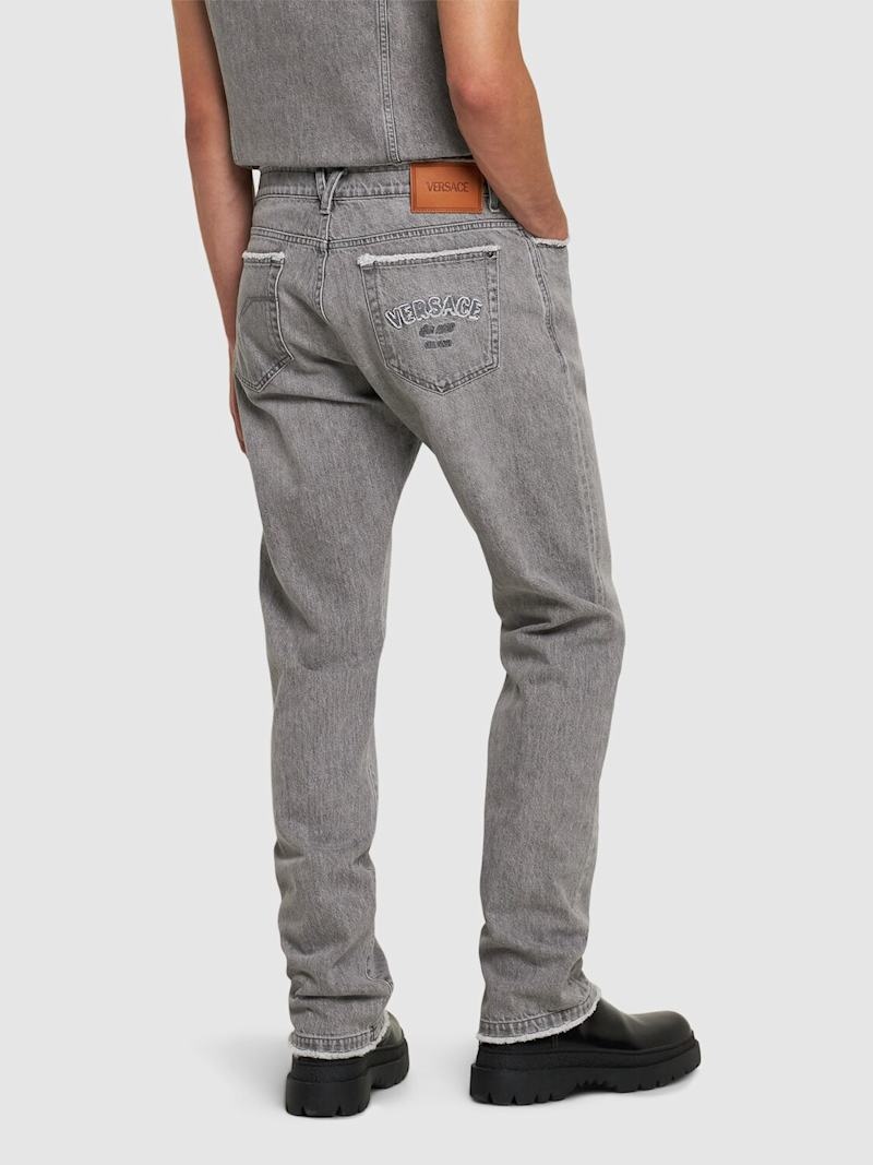 Stonewashed cotton denim straight jeans - 3