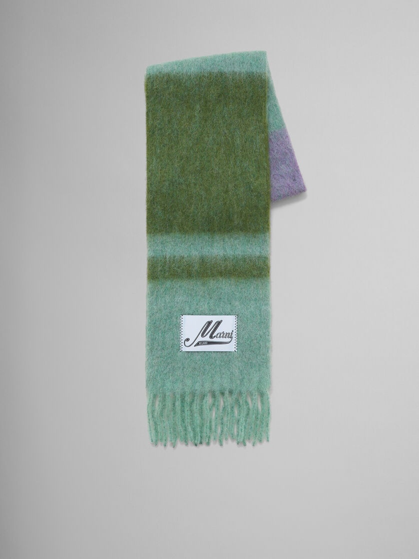 GREEN STRIPED ALPACA-MOHAIR SCARF - 1