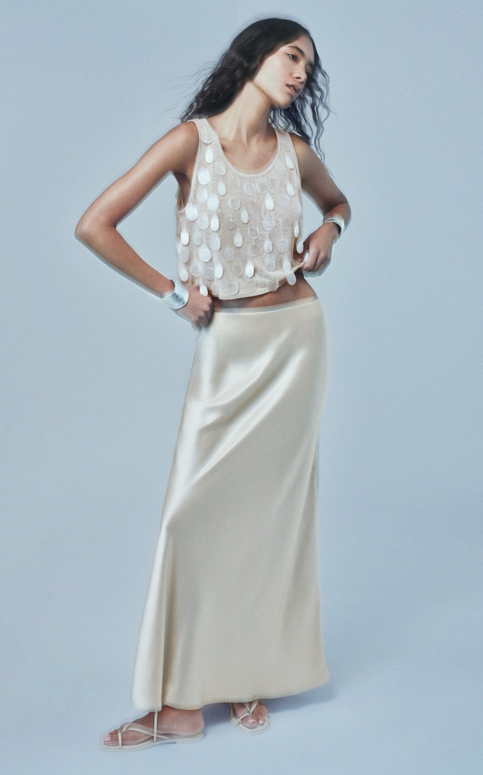 Exclusive Barbara Satin Maxi Skirt ivory - 2