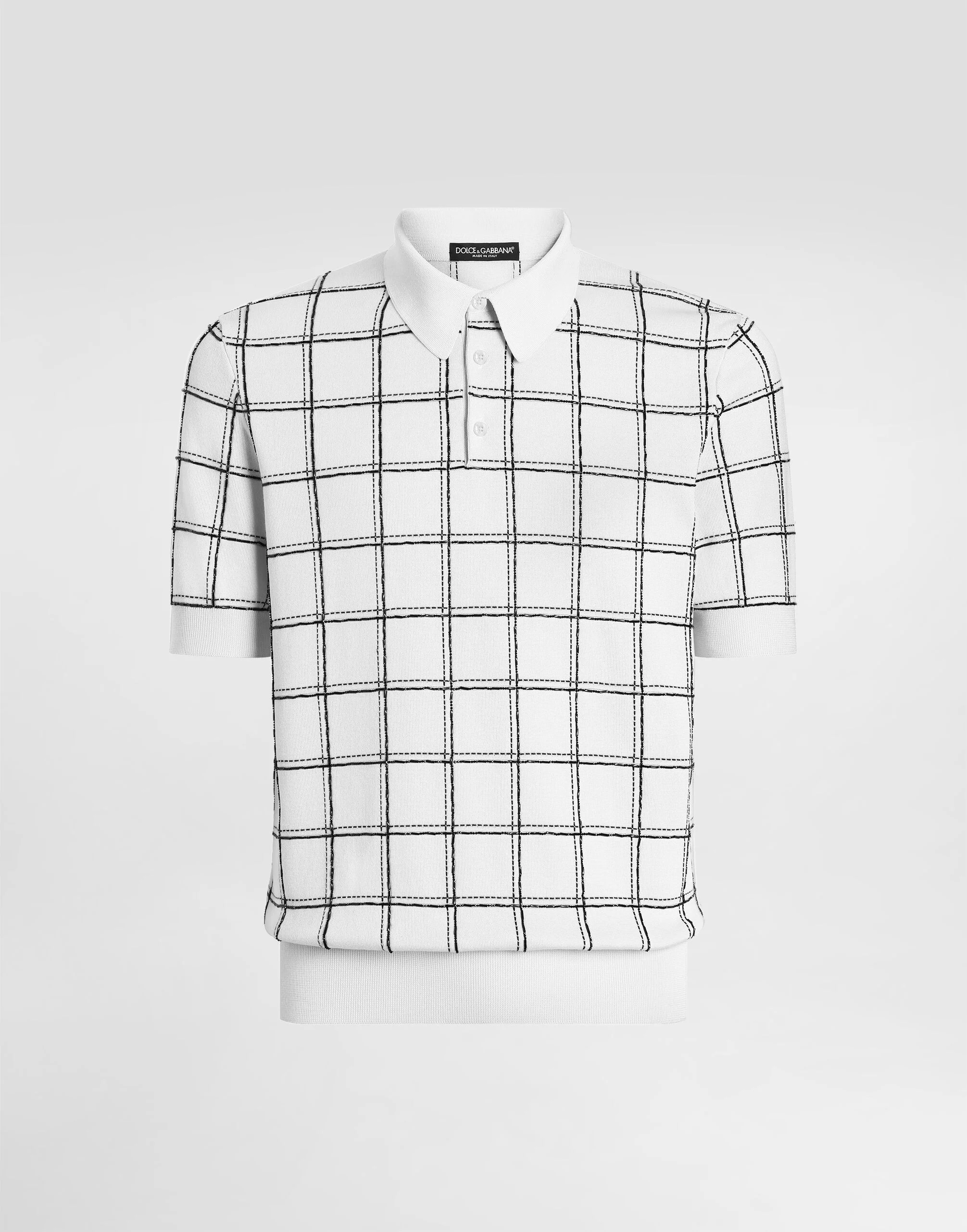 Silk polo shirt with intarsia and embroidery - 1