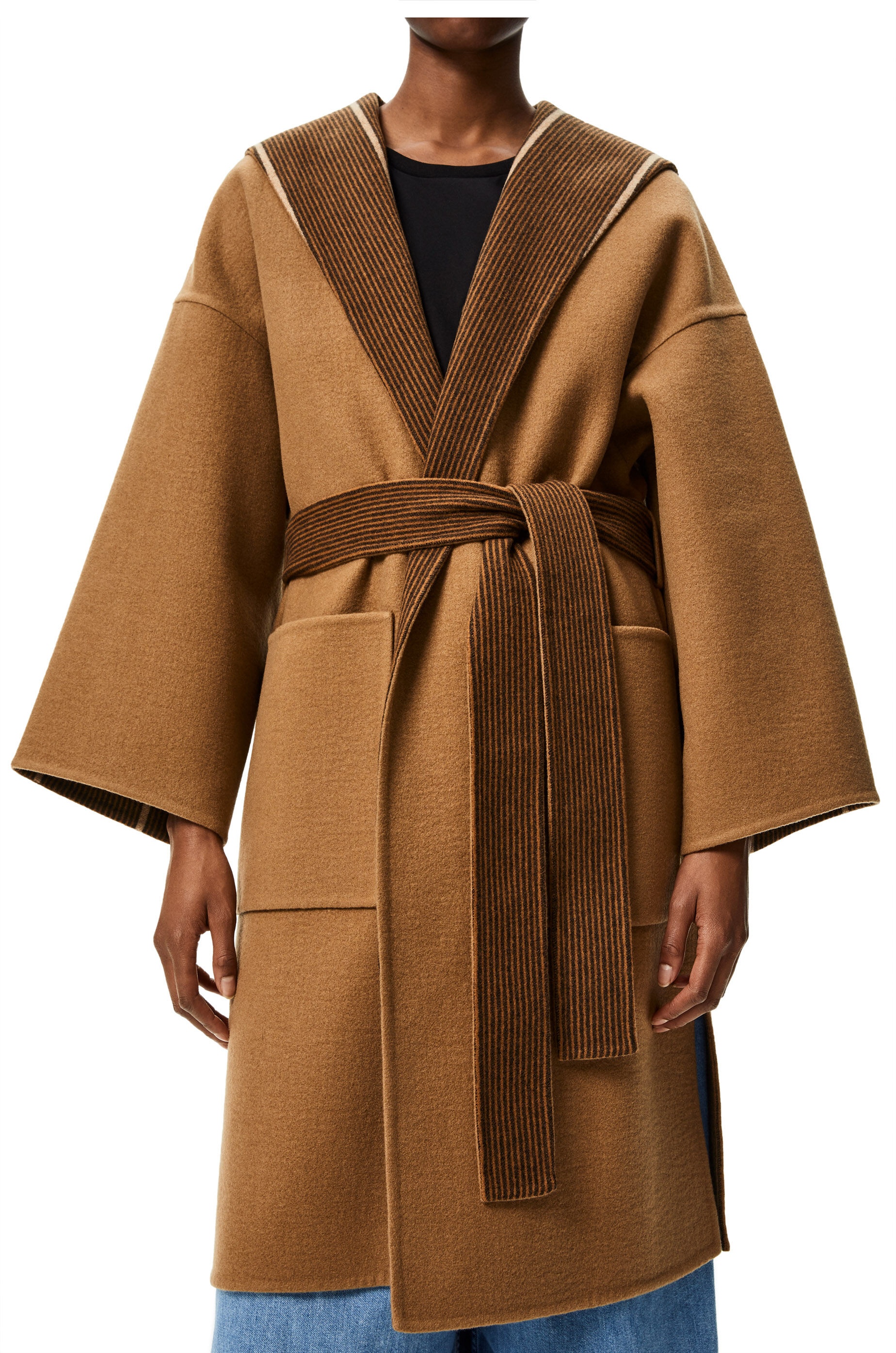 Hooded belted coat in cashmere - 5