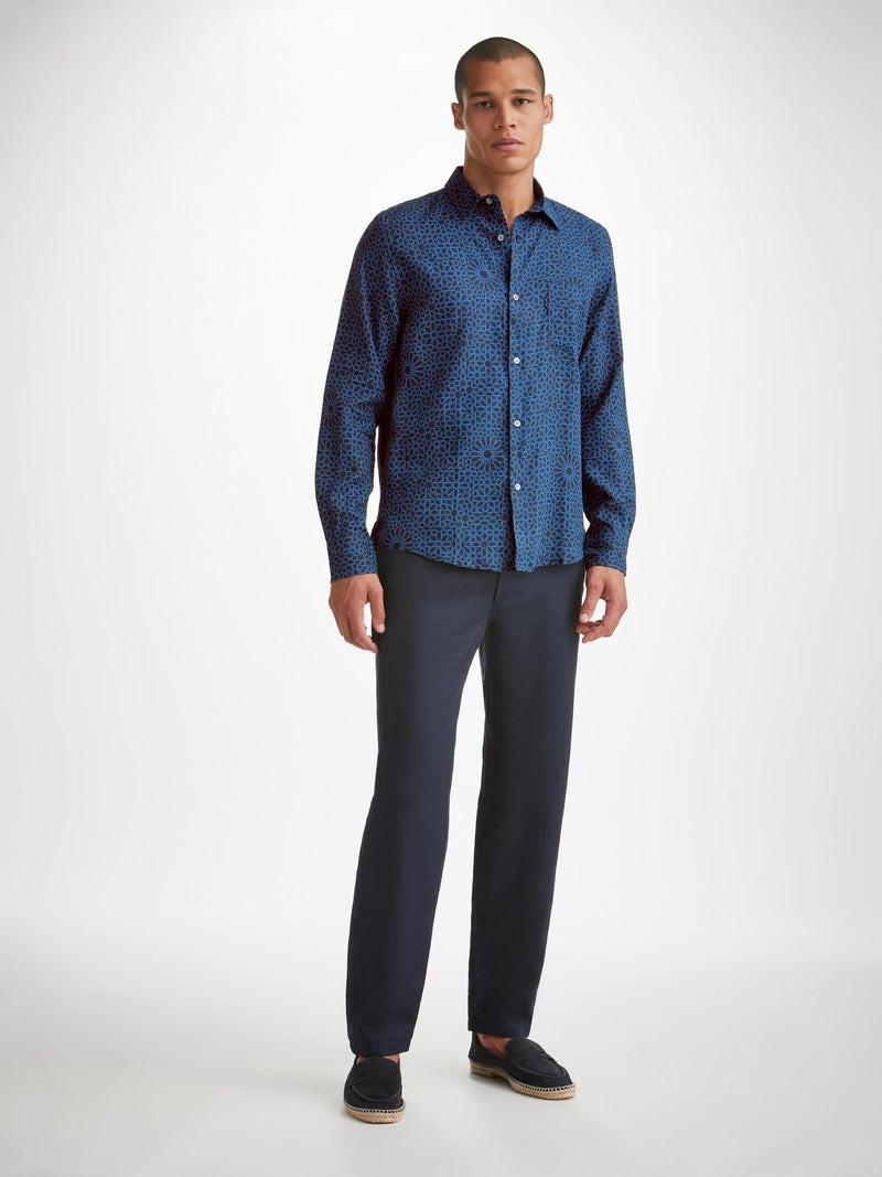 Derek Rose Men's Shirt Milan 23 Linen Navy outlook