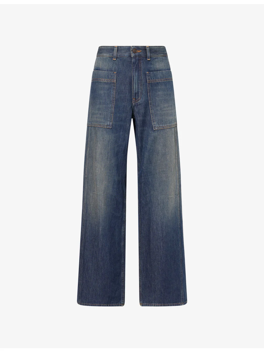 Patch-Pocket Straight-Leg Denim Jeans - 1