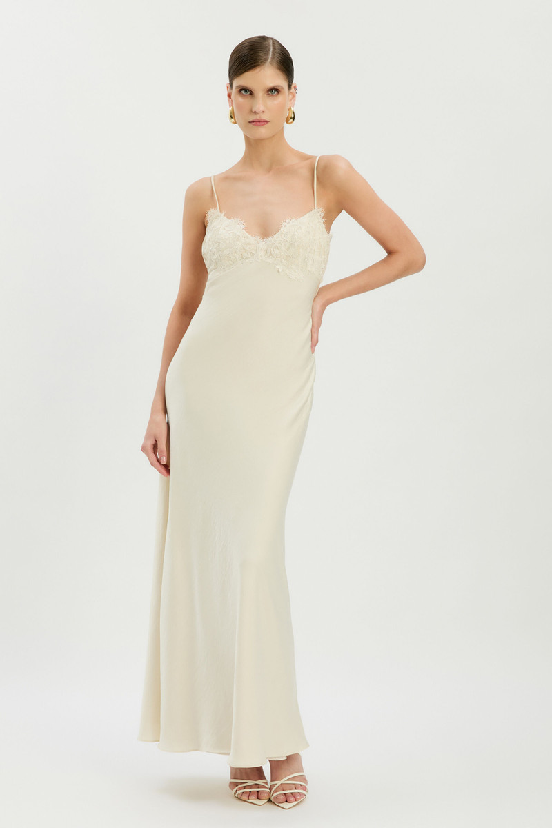 BARDOT Elisan Lace Satin Maxi Dress In Ivory outlook