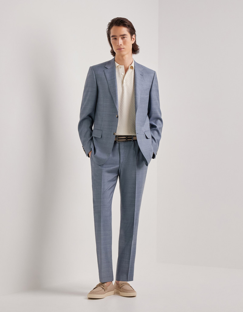 Canali BRIANZA GREEN DENIM-EFFECT WOOL REGULAR-FIT SUIT outlook