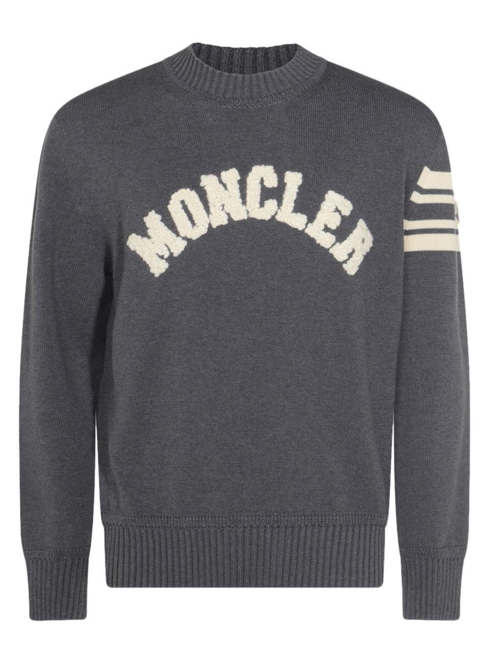 logo-embroidered striped-sleeve sweater - 1