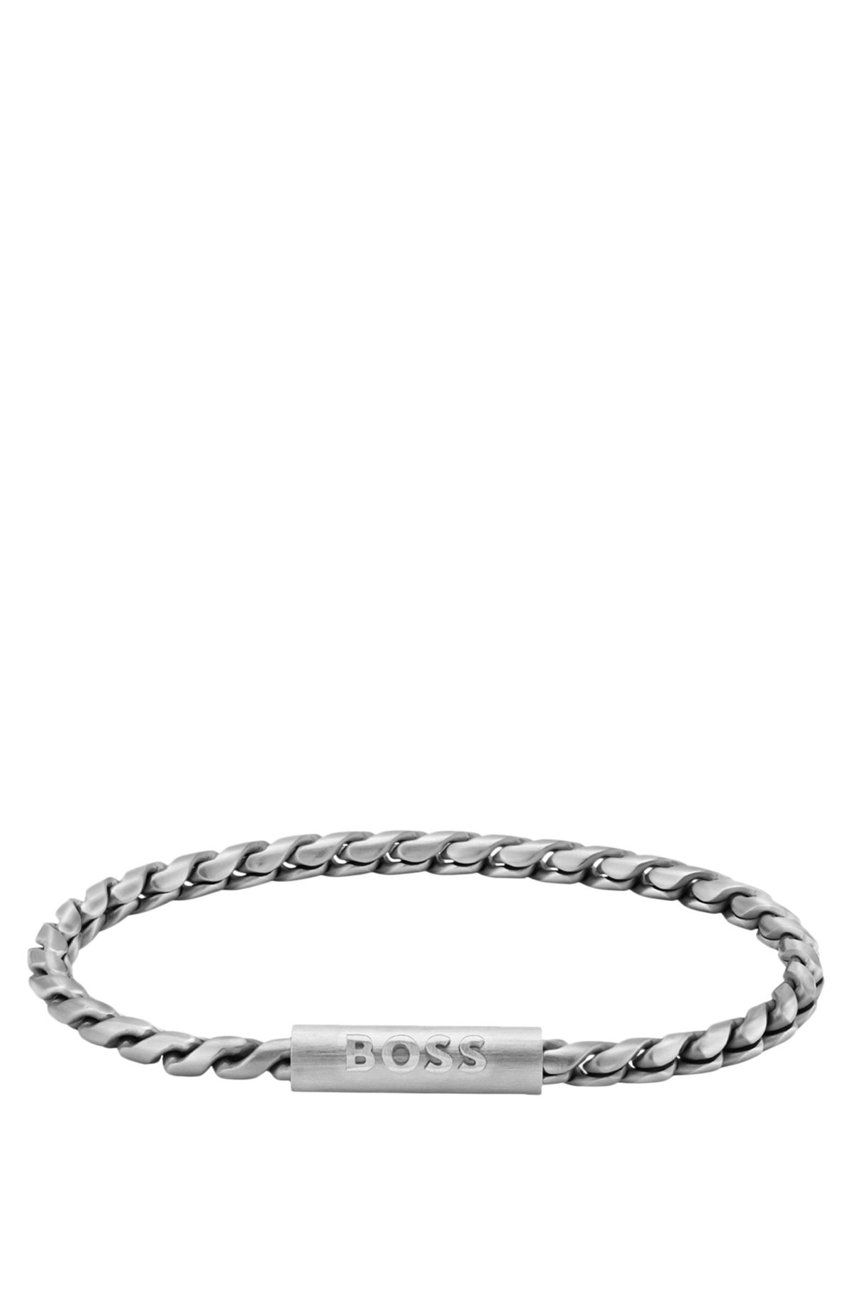 SILVER-TONE CUFF WITH BRAIDED CHAIN - 1
