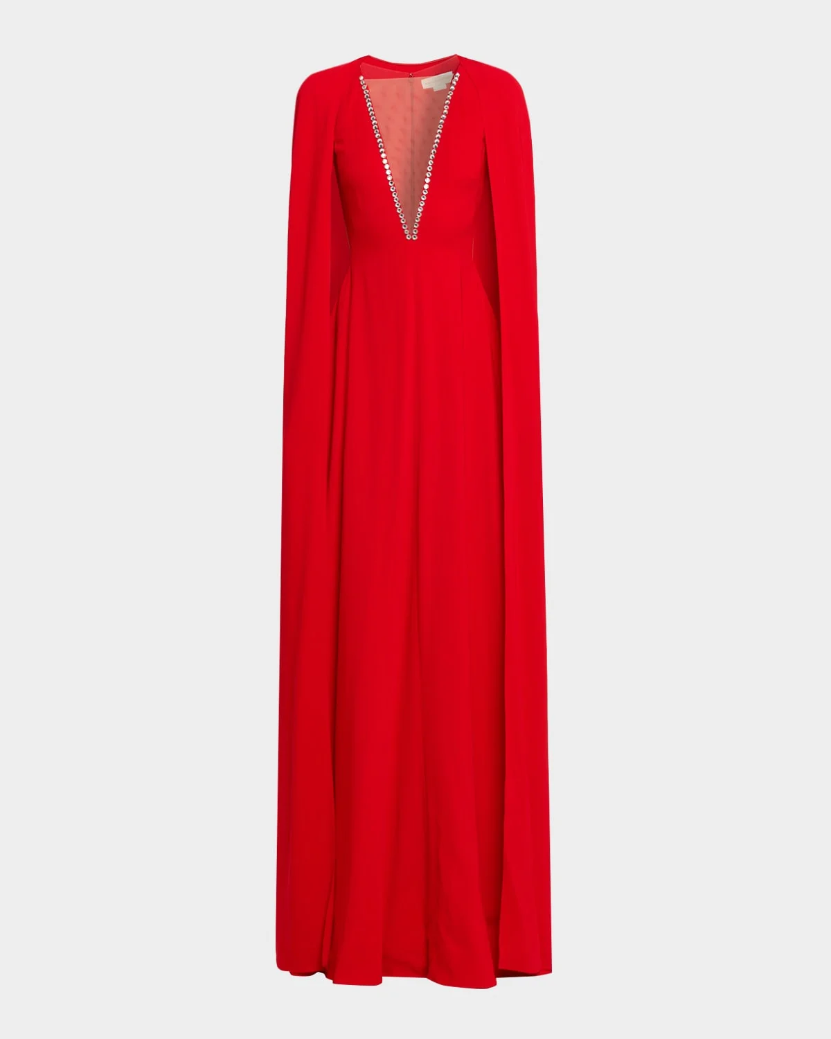 Crystal Plunging Illusion Cutout Cape Gown - 1
