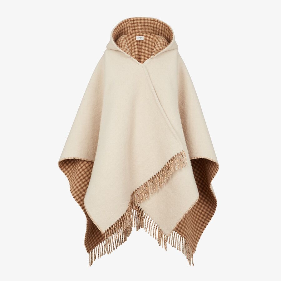 Cream wool and cashmere poncho - 1