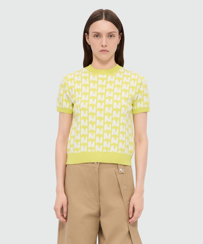 MSGM Lime MWAVE jacquard knit top outlook