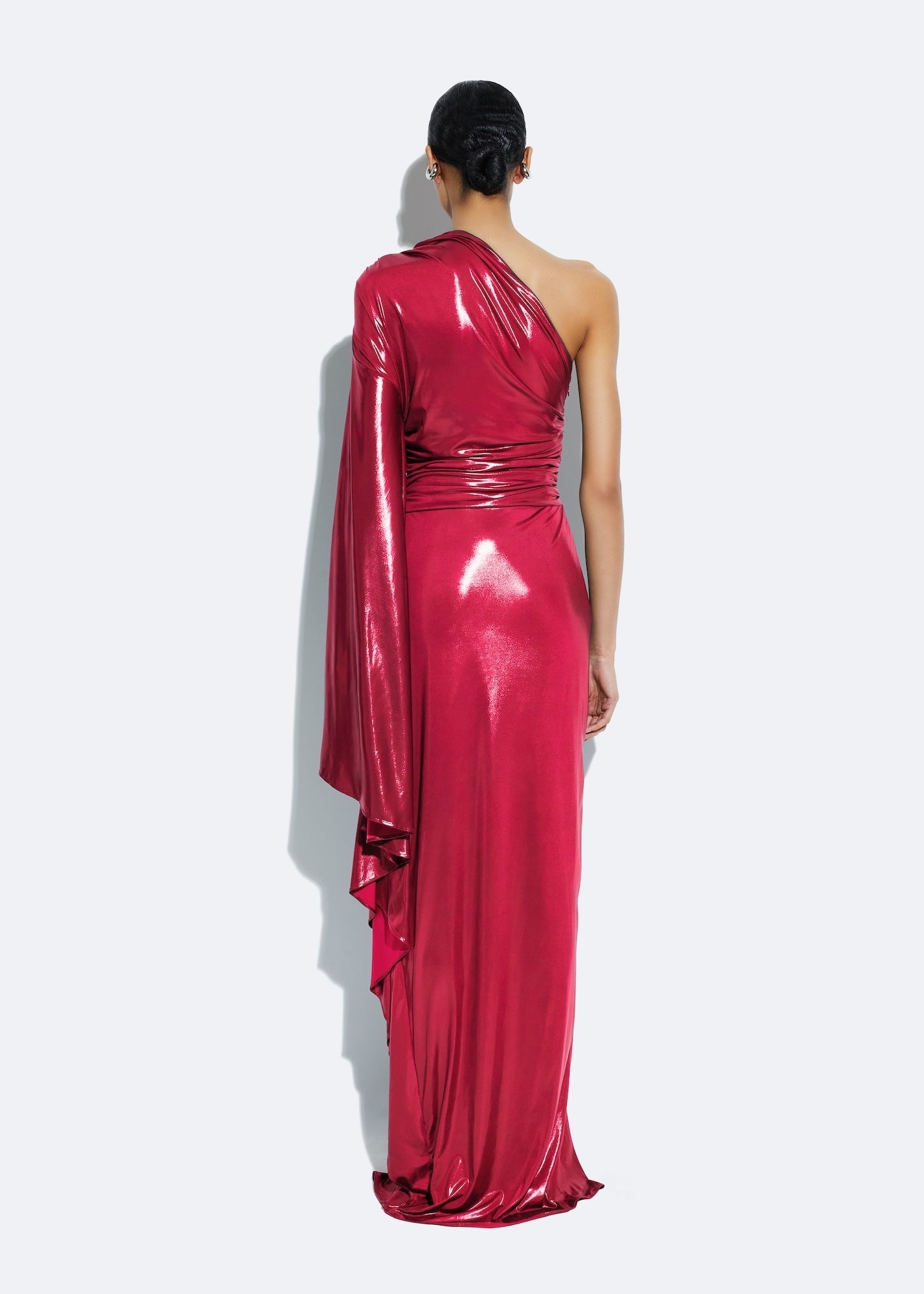 Coated Jersey One Shoulder Gown - 3