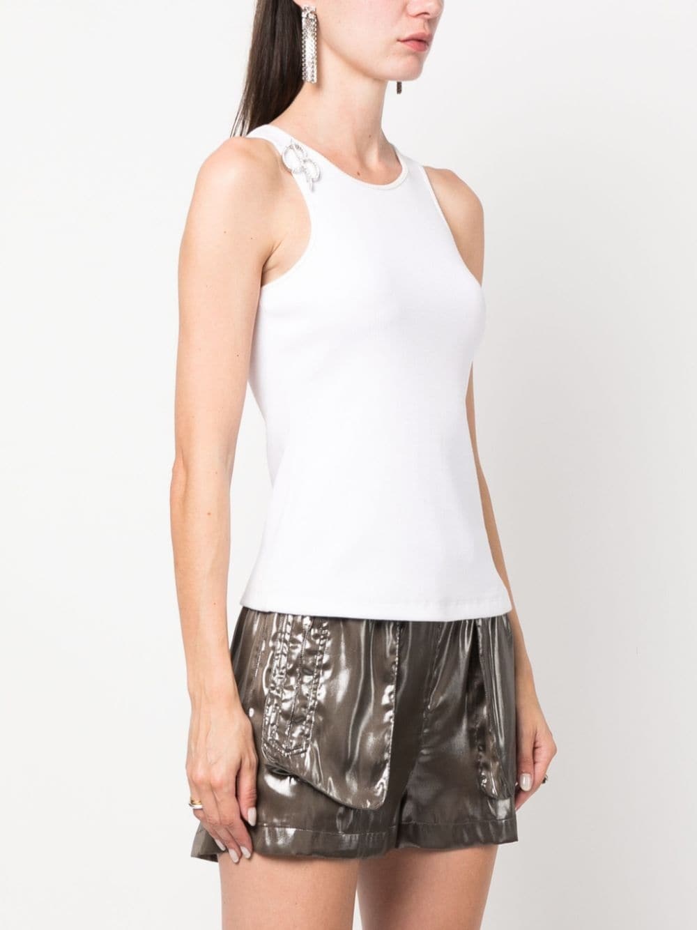 logo-brooch ribbed tank top - 3