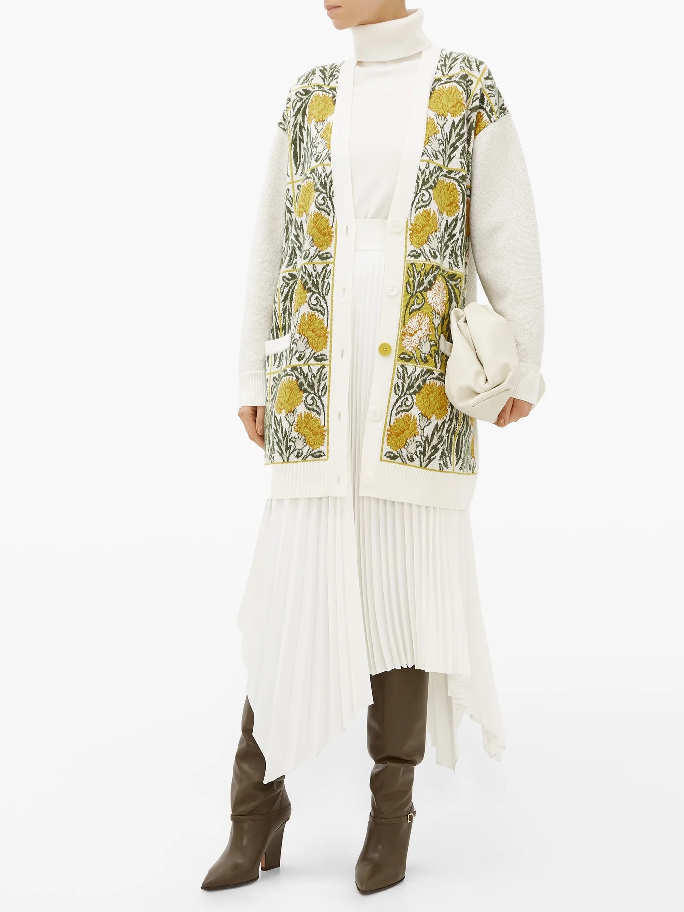 Flower-jacquard wool-blend cardigan - 2