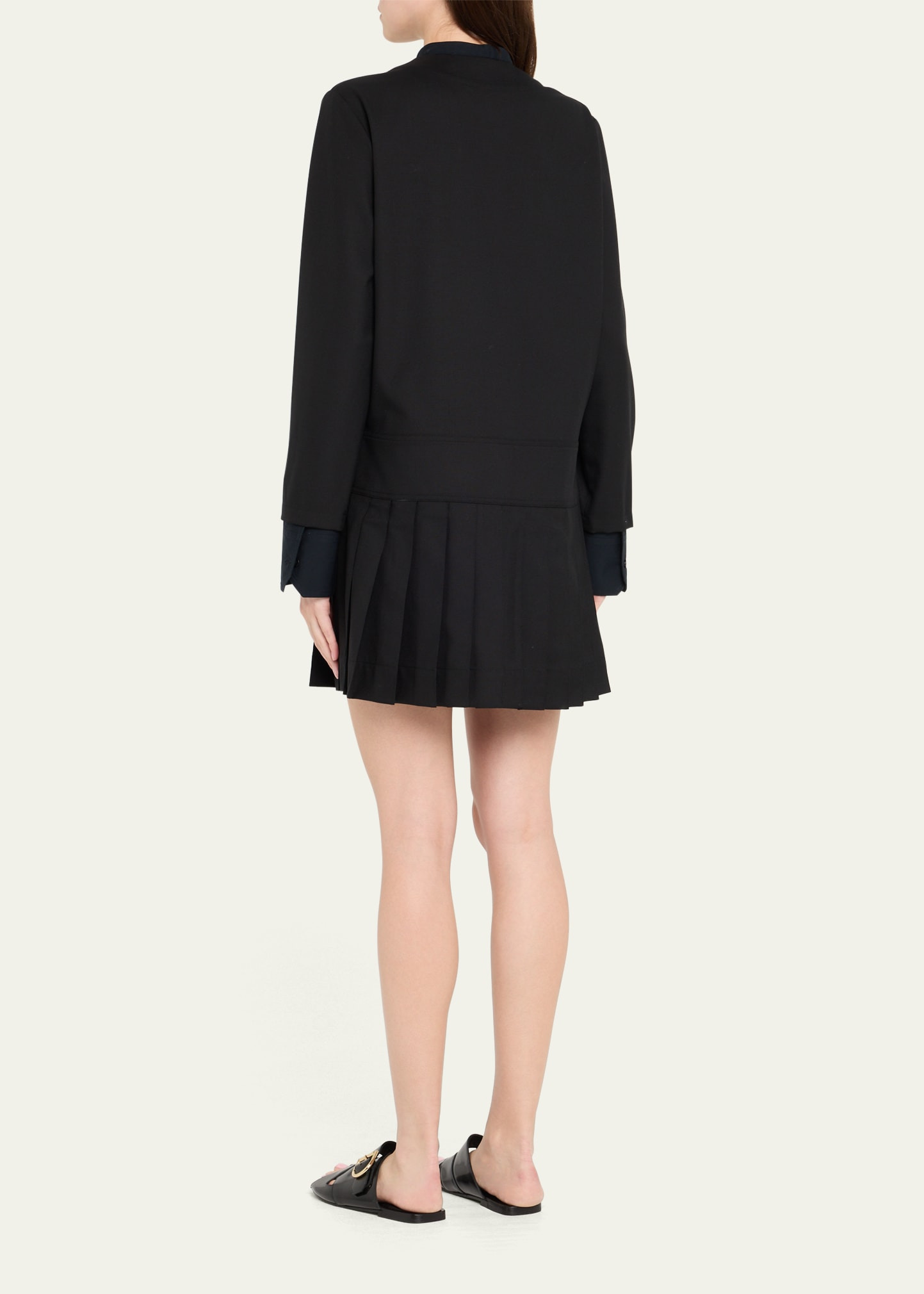 Layered Long-Sleeve Pleated Mini Shirtdress - 3