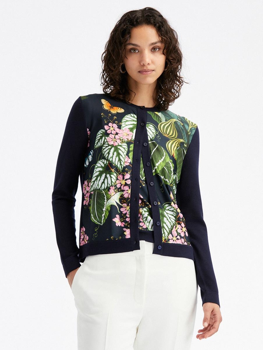 MIXED BOTANICAL JERSEY INSET CARDIGAN - 1