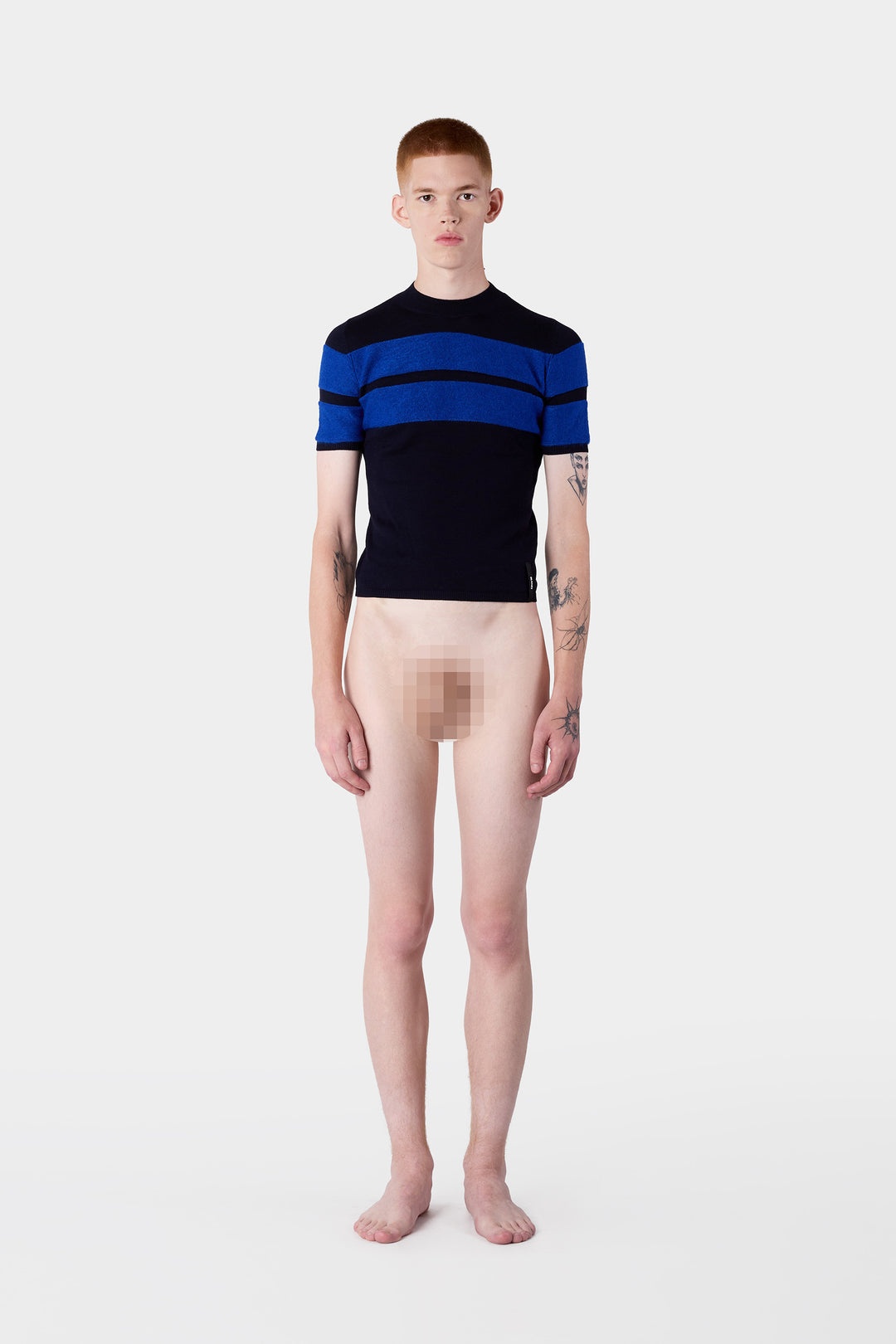 STRIPED KNIT SHORTSLEEVE TOP / dark blue & electric blue - 4