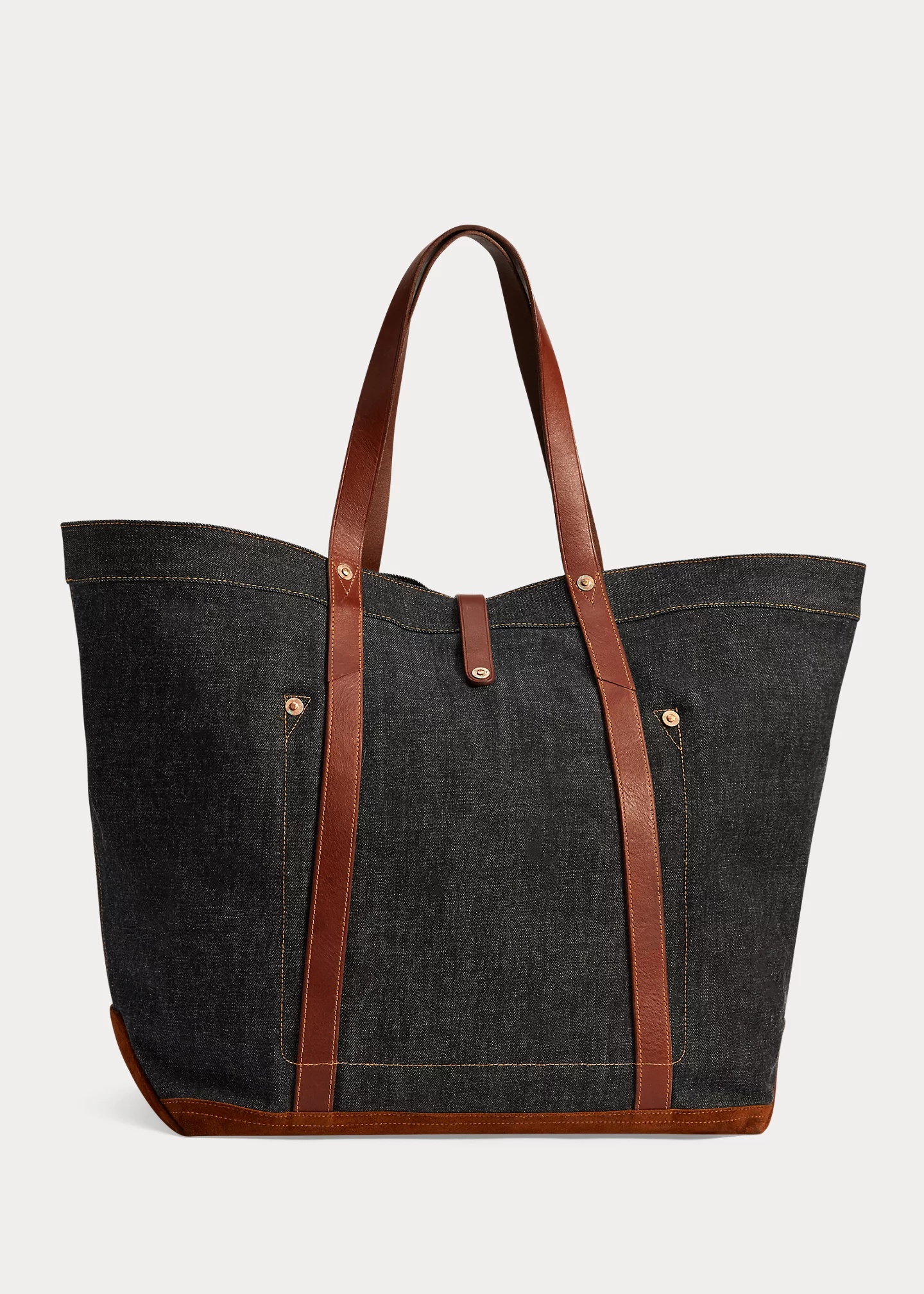 Leather-Trim Denim Tote - 3