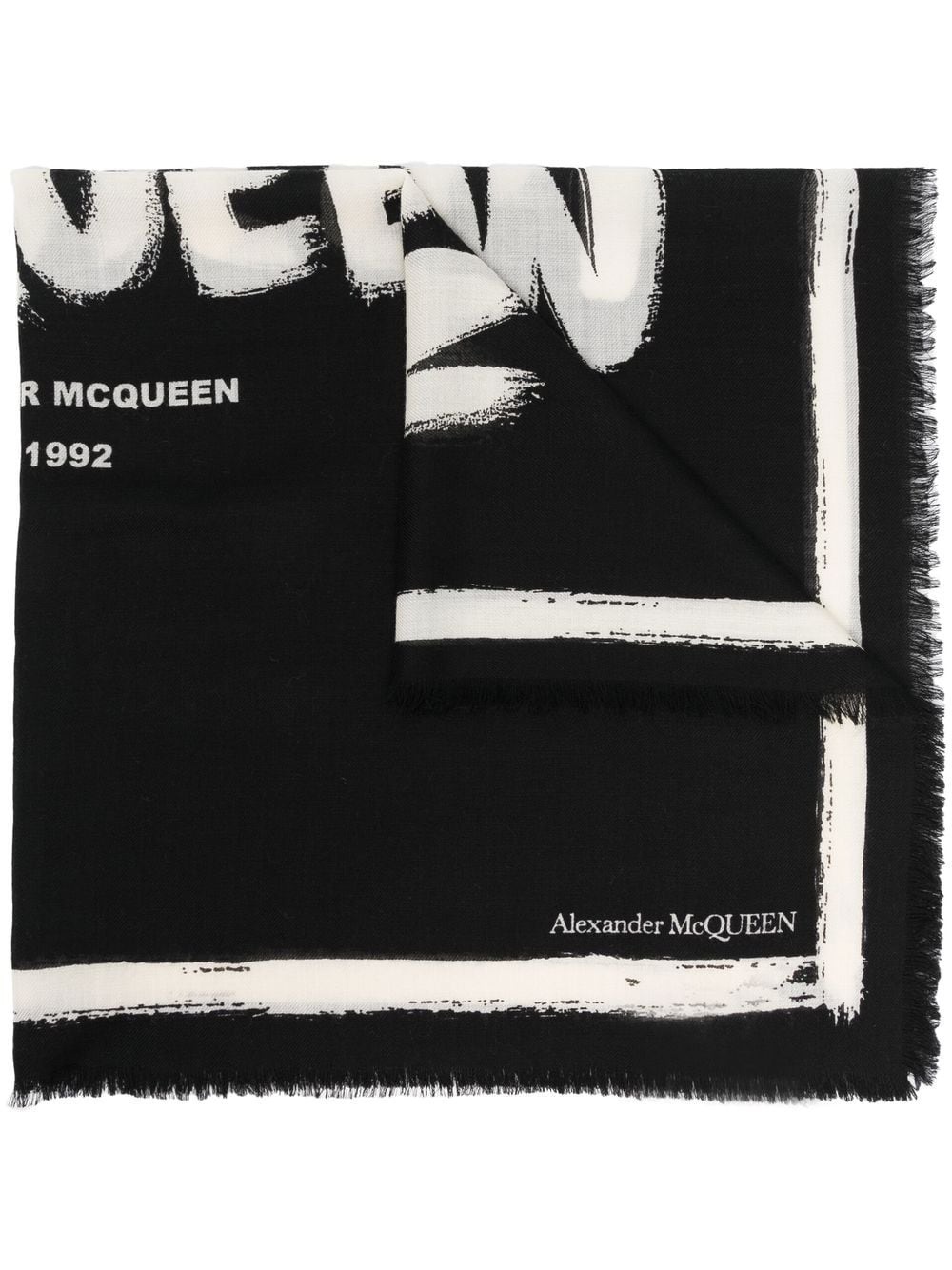 logo-print raw-edge scarf - 1