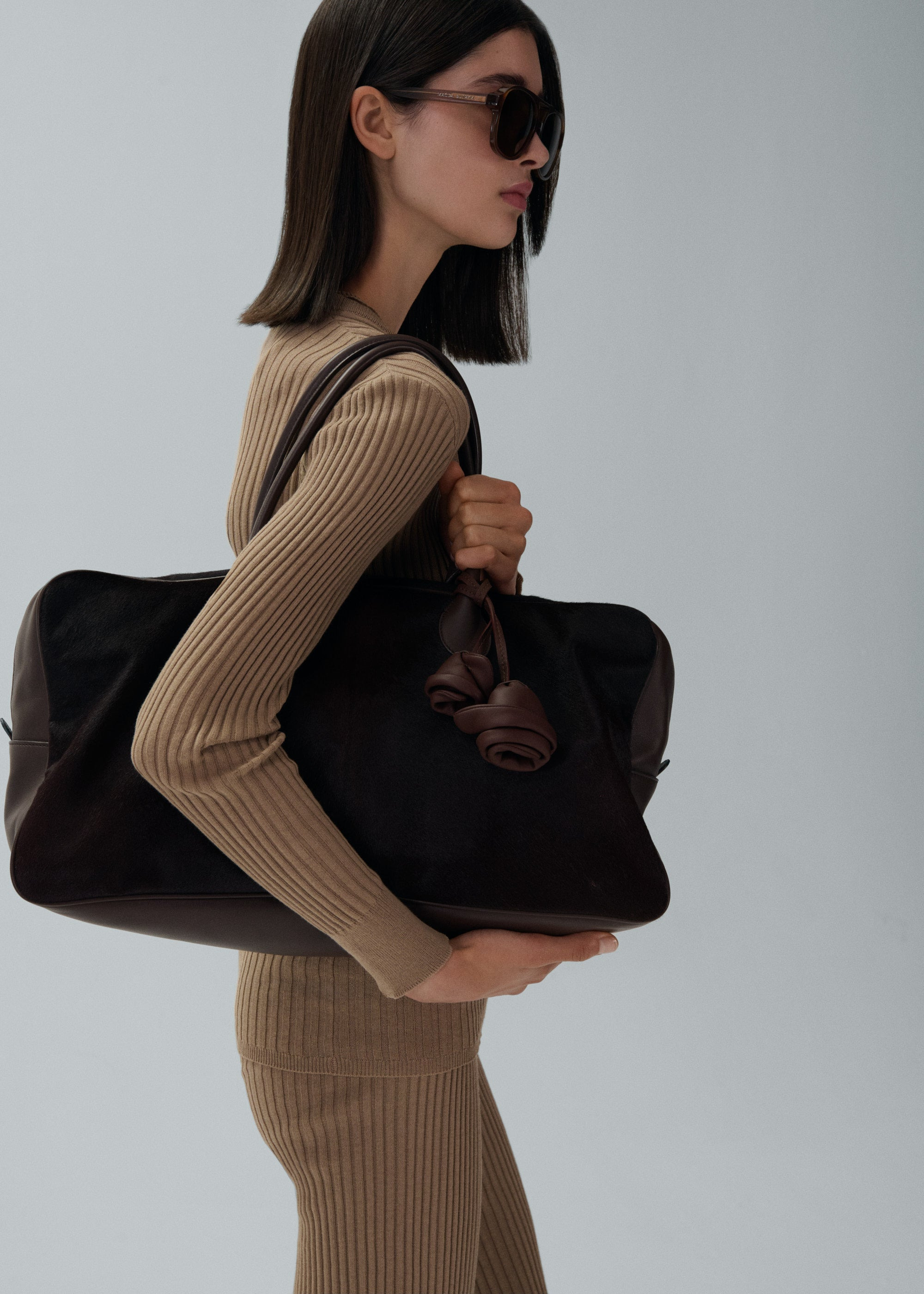 Rib stitch knitwear tank in brown - 4