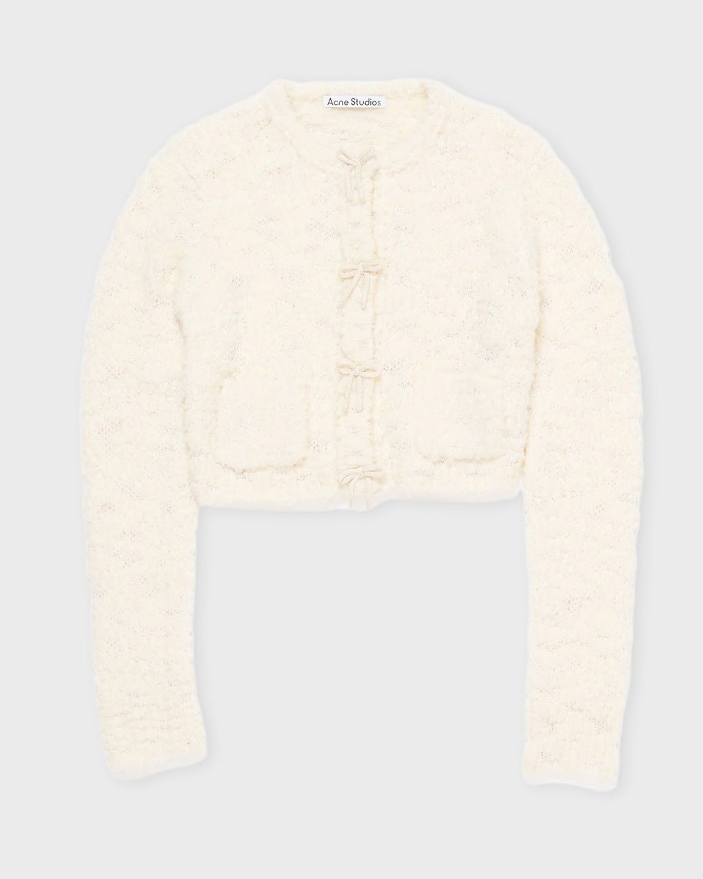 Cardigan Open Stitch Bow White - 1