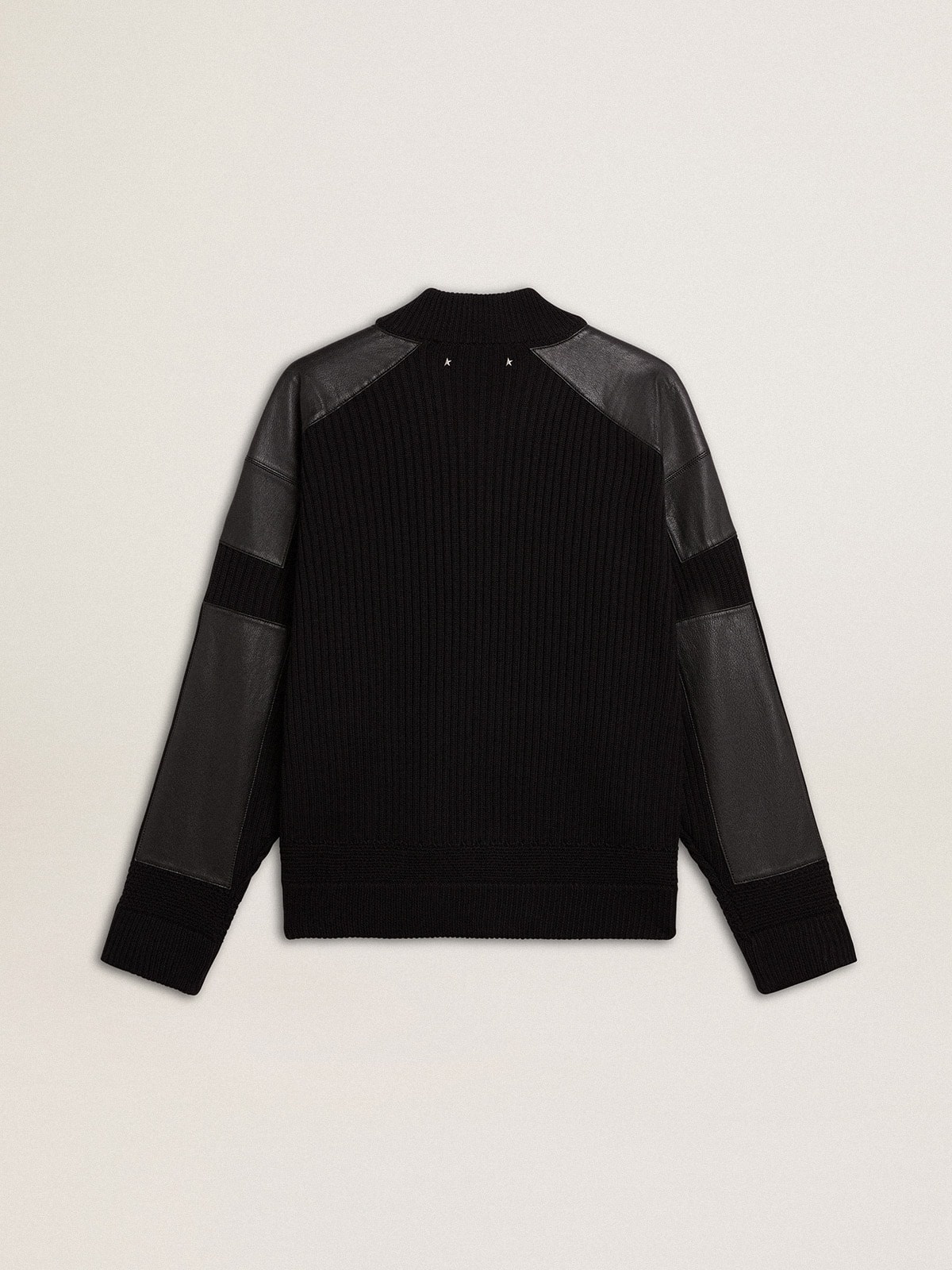 Men's black merino wool jacket with leather patches - 6