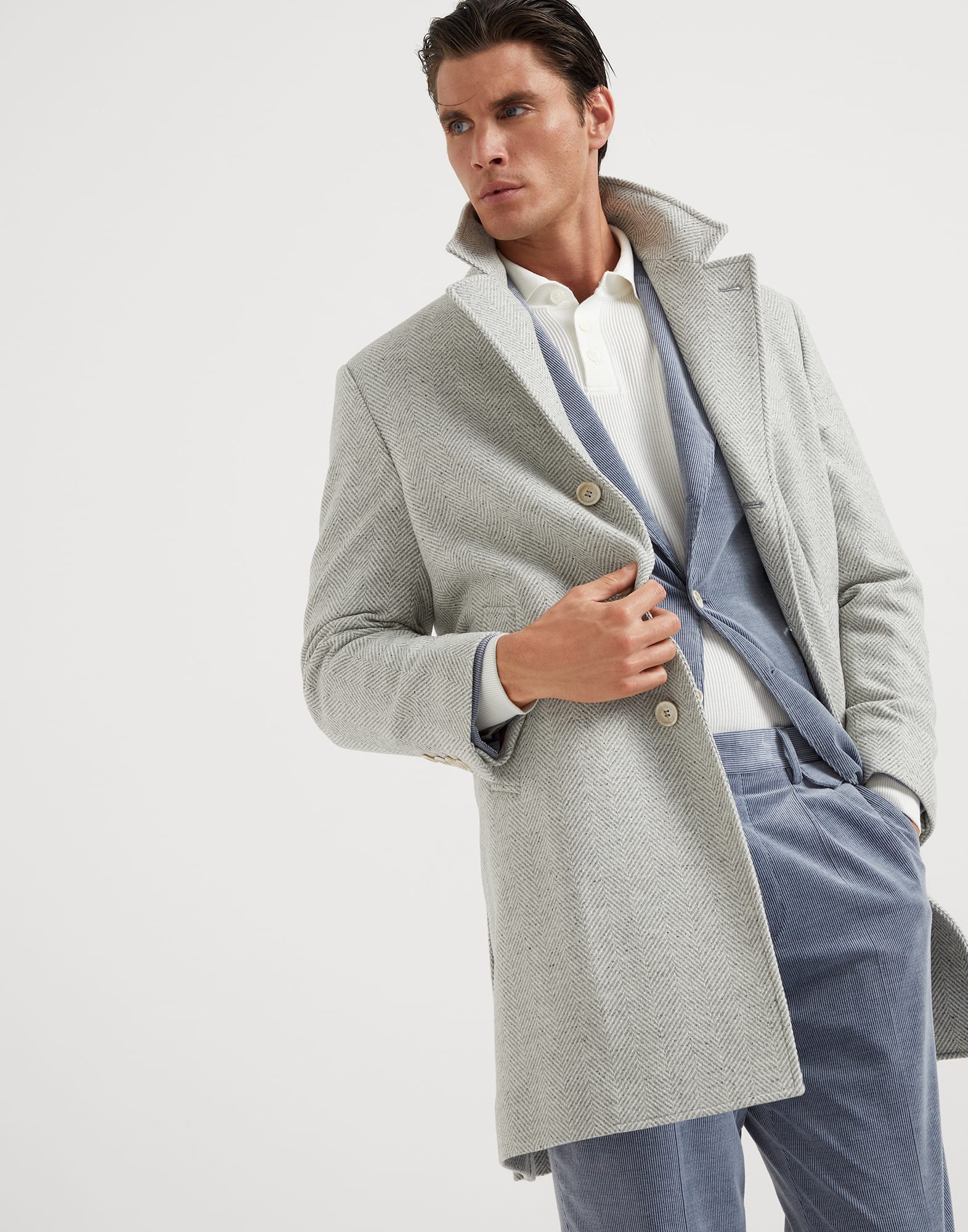 Wool, silk and cashmere chevron coat - 4