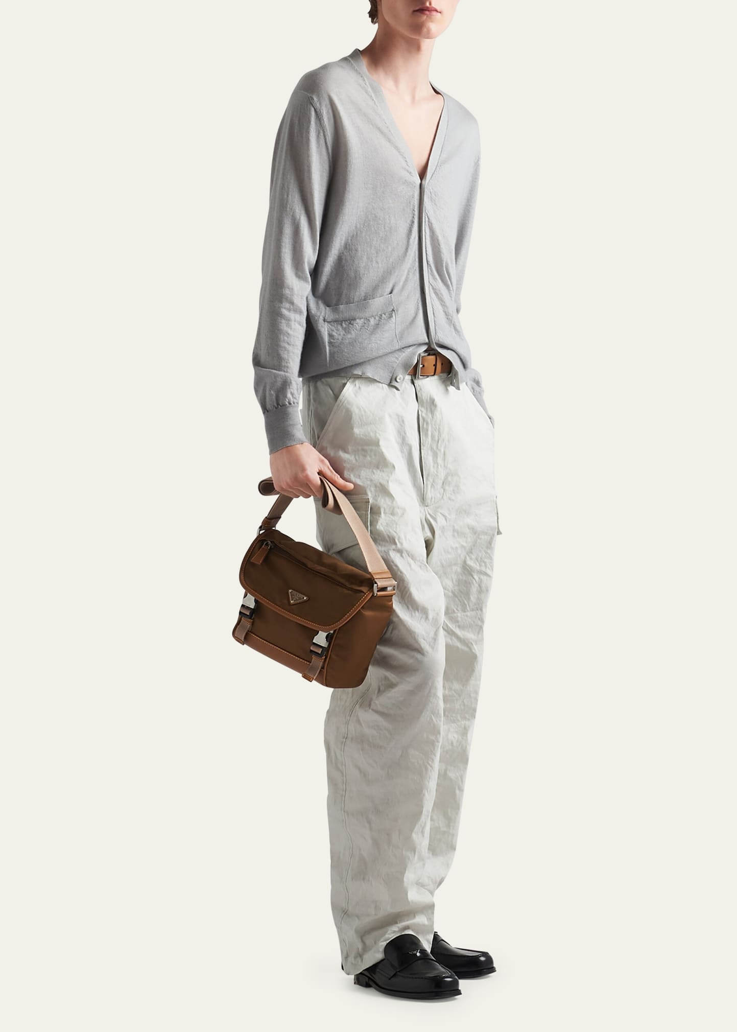 Men's Nylon Leather-Trim Messenger Bag - 4