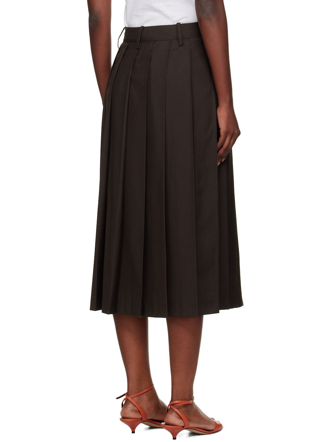 Brown Pleats Midi Skirt - 3