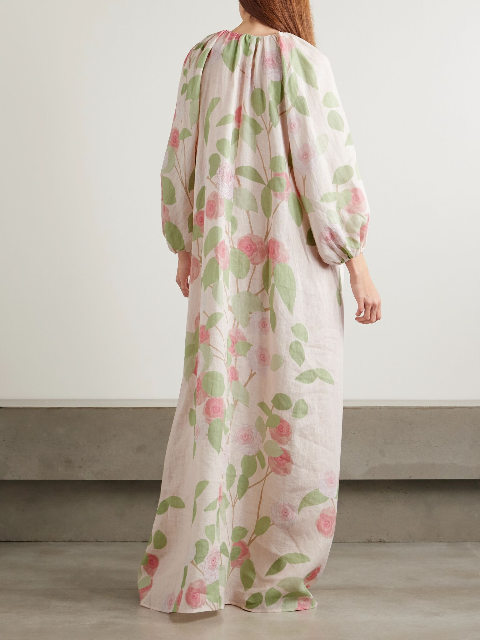 Georgio gathered floral-print linen maxi dress Cream - 3