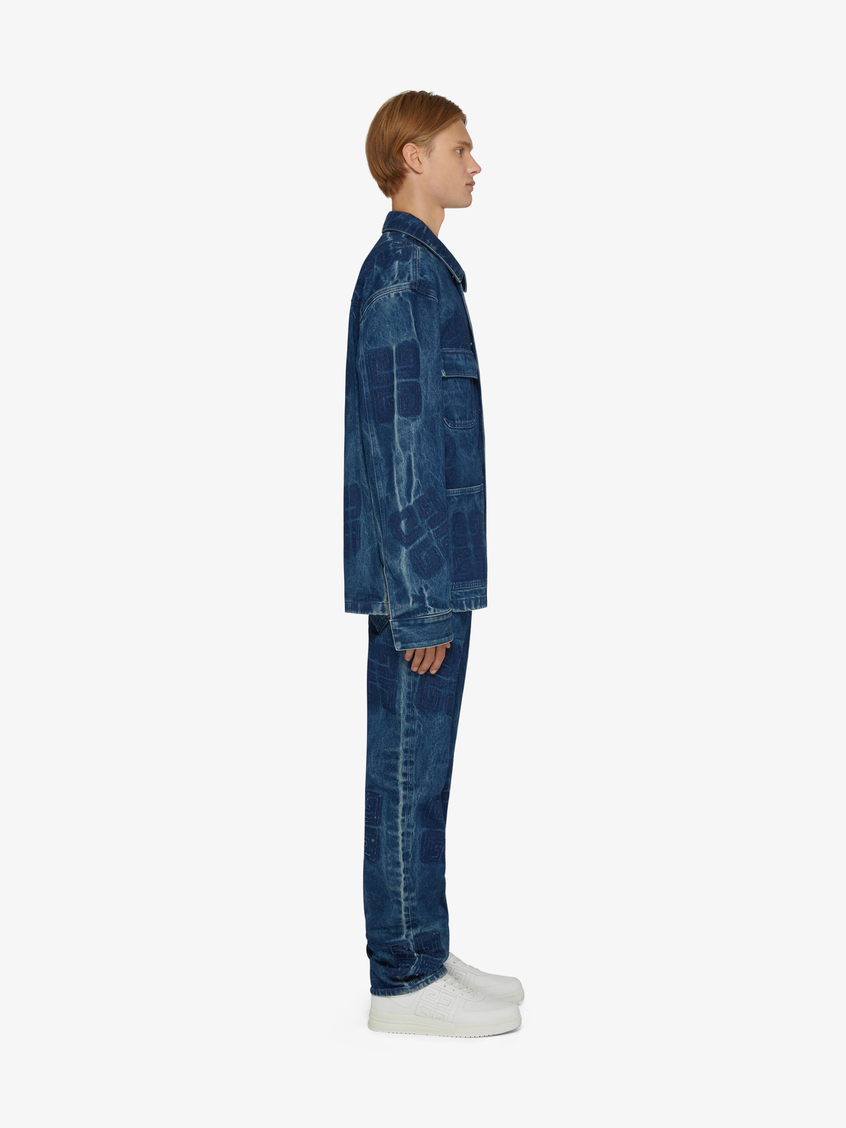 STRAIGHT FIT JEANS IN MARBLED DENIM WITH REMOVED PATCHES - 3